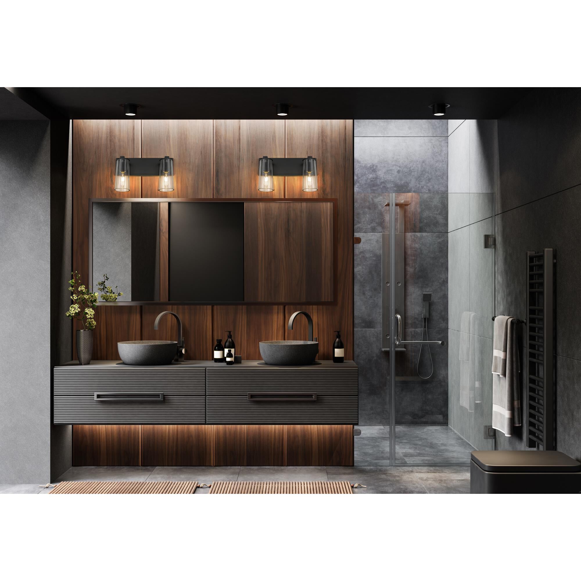 Shown in Matte Black finish and Clear glass and Clear shade