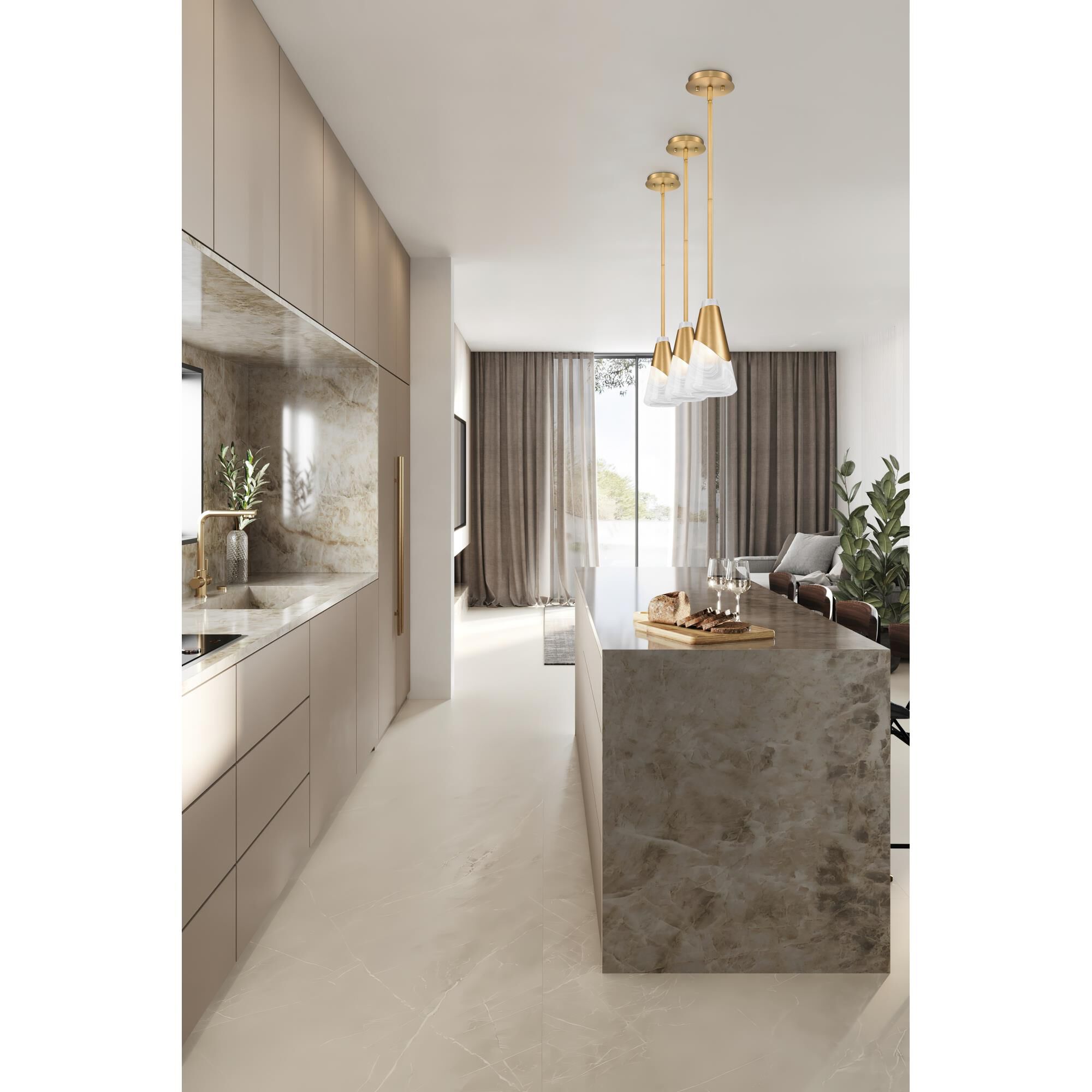 Shown in Modern Gold finish and White Swirl glass and White Swirl shade