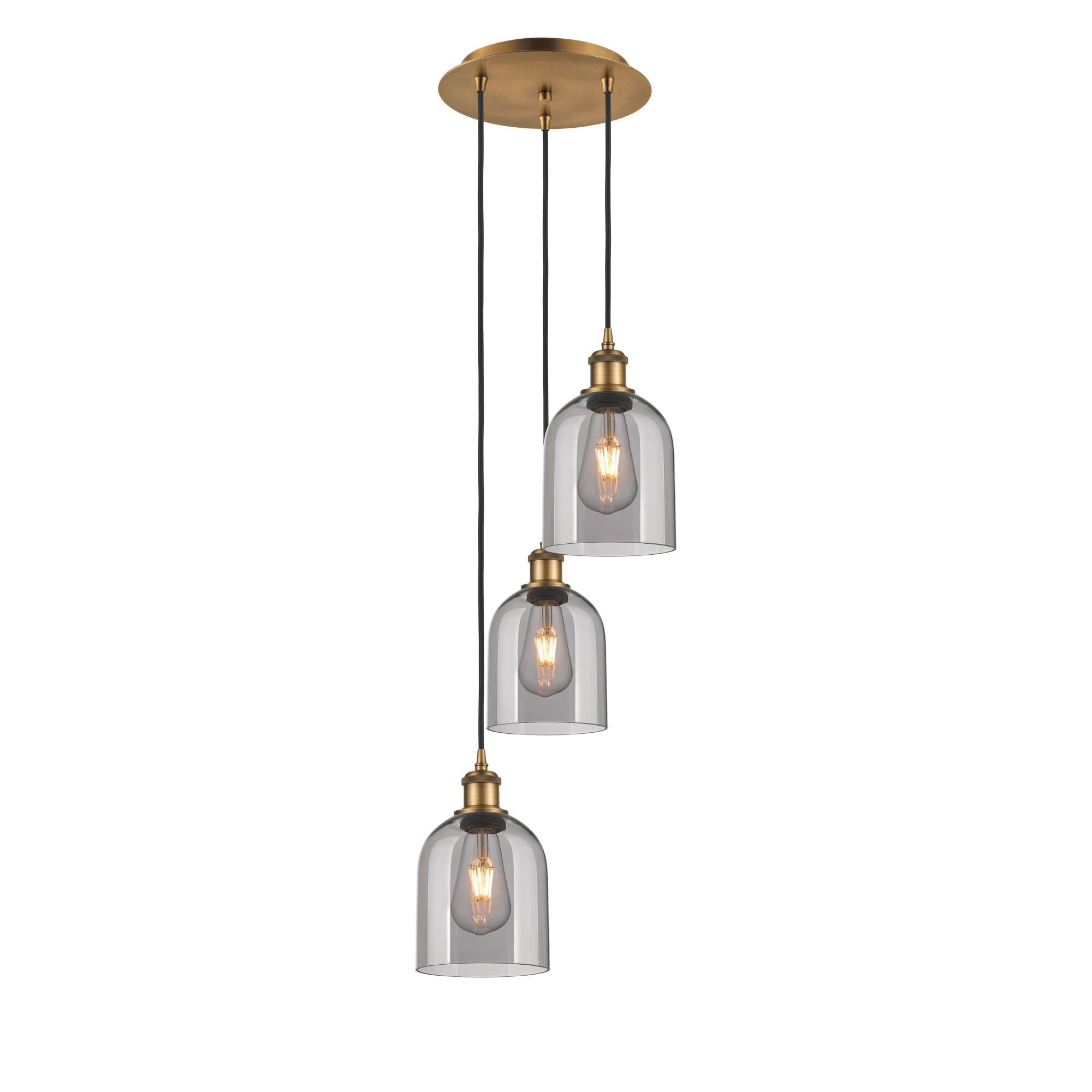 Shown in Brushed Brass finish and Light Smoke glass
