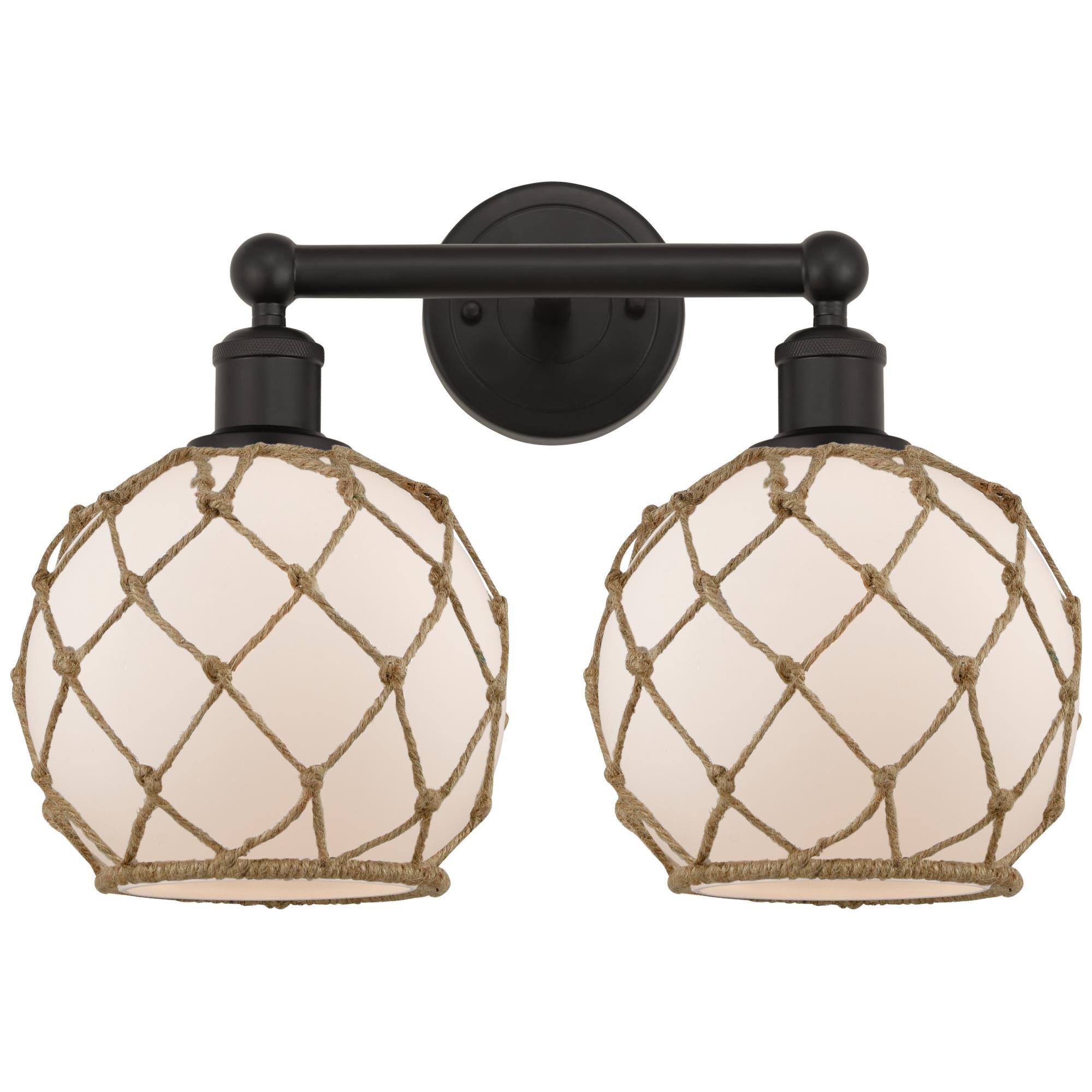 Shown in Oil Rubbed Bronze finish and White with Brown Rope glass