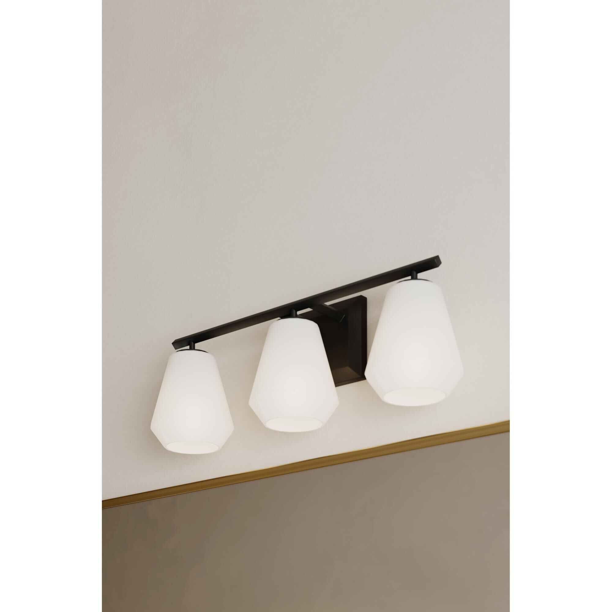 Shown in Dark Matte Black finish and Alabaster glass