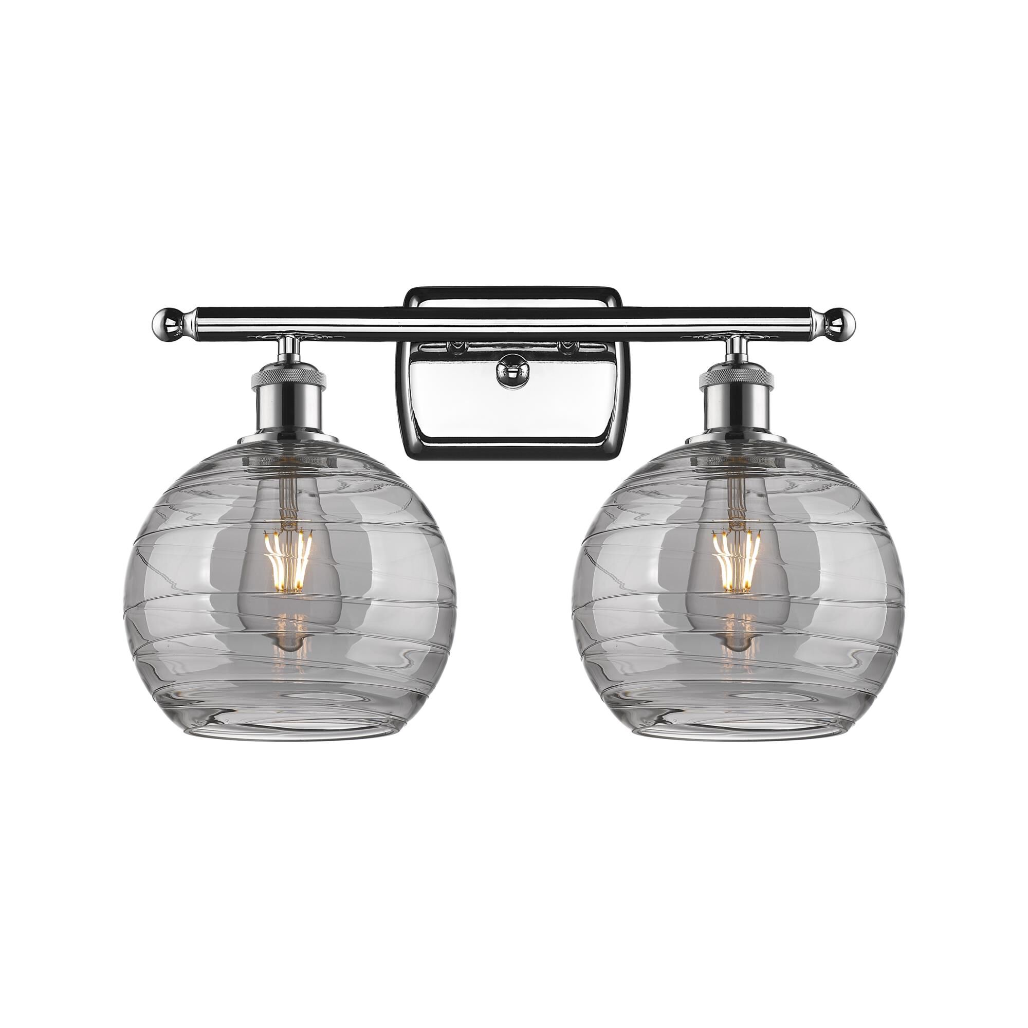 Shown in Polished Chrome finish and Light Smoke Deco Swirl glass