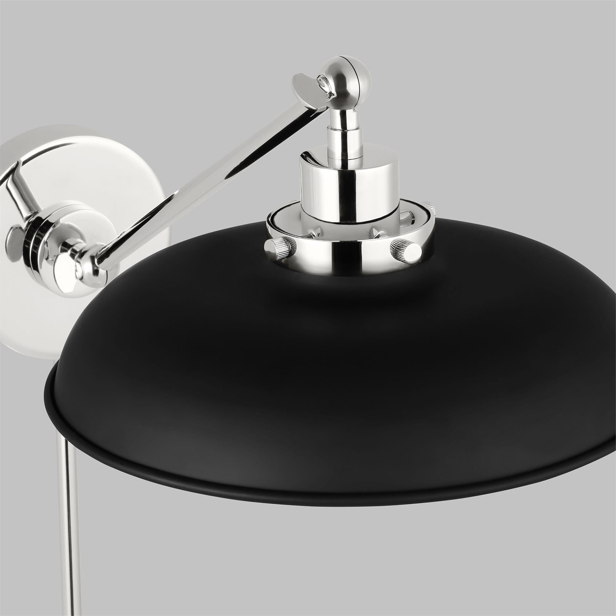 Shown in Midnight Black And Polished Nickel finish and Midnight Black Steel shade