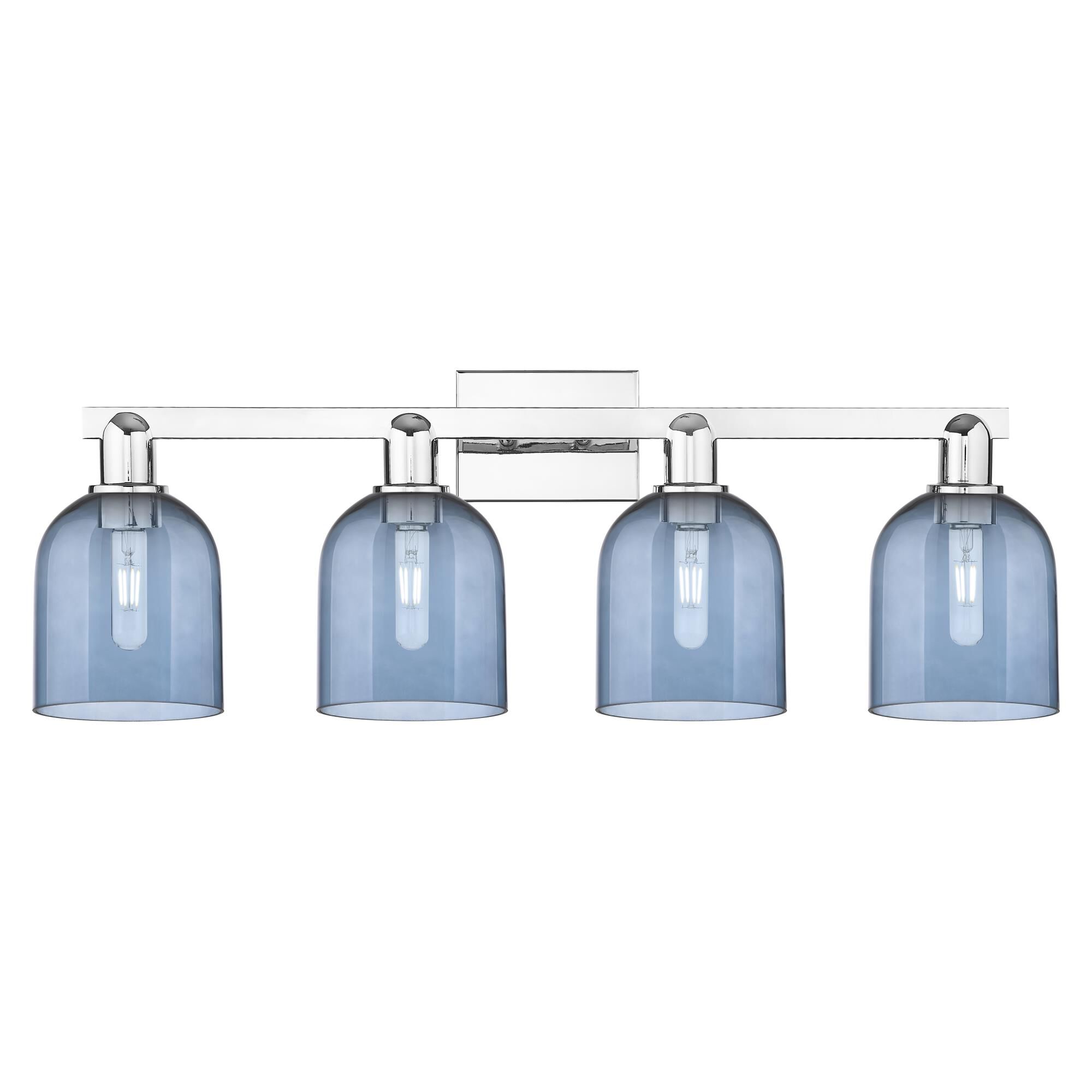 Shown in Polished Chrome finish and Blue glass