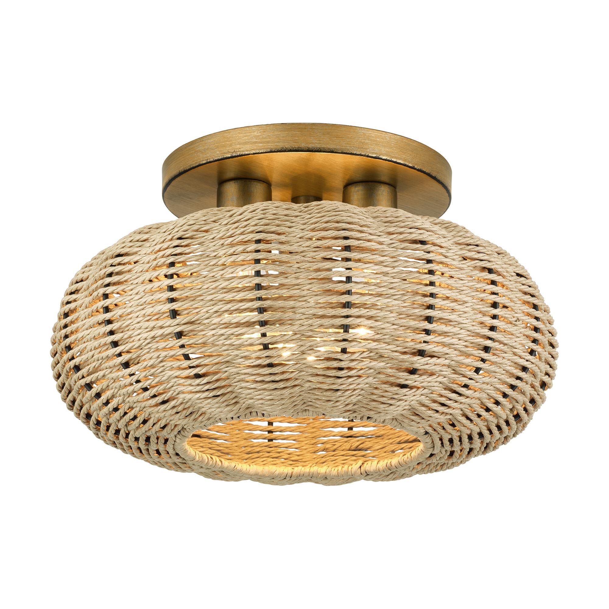 Shown in Antique Gold Leaf finish and Hand-Woven French Beige Paper Rope shade
