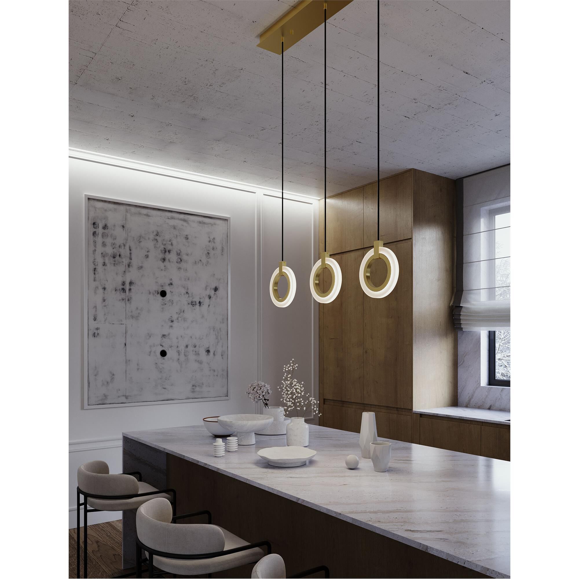 Shown in Light Antique Brass finish and Frosted glass