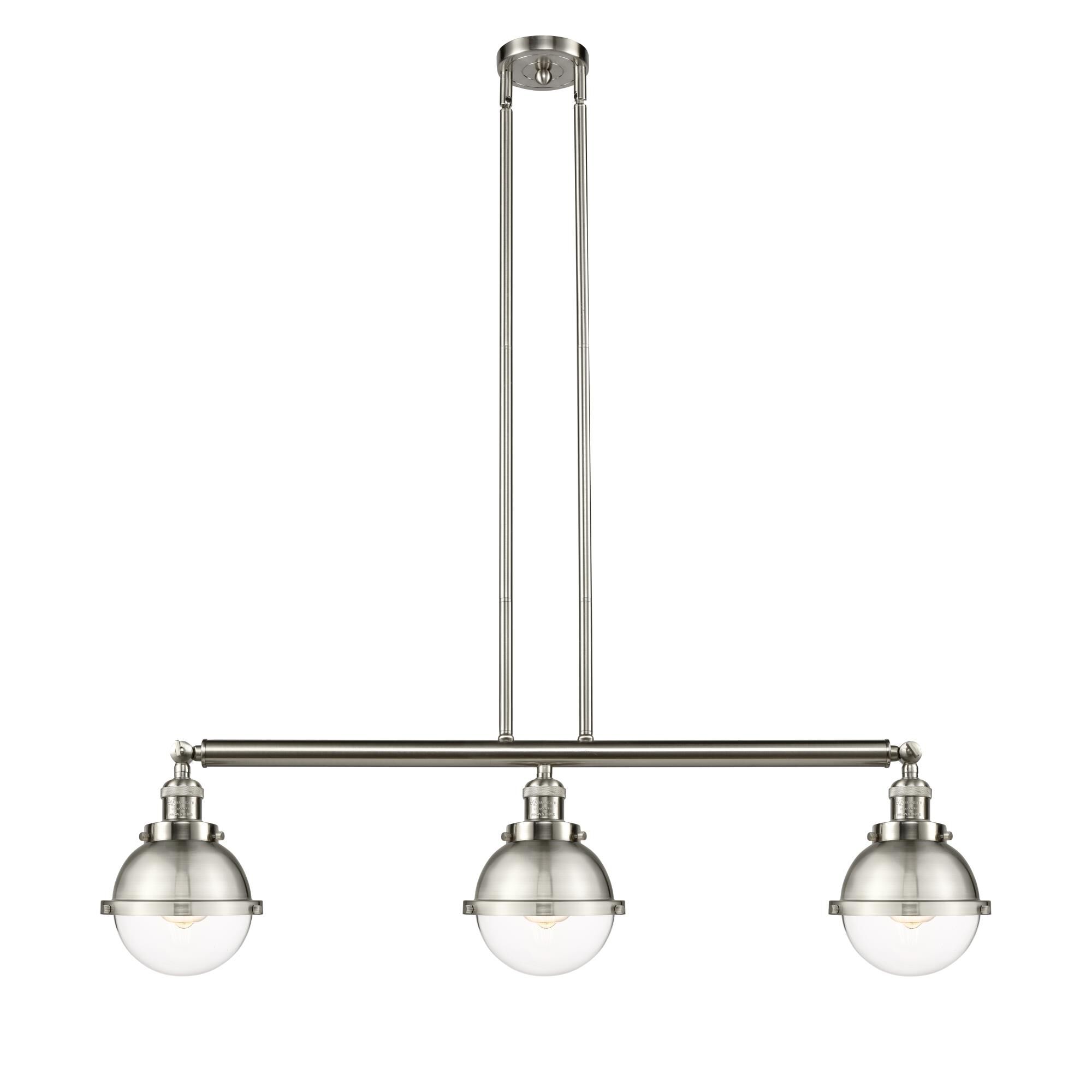 Shown in Brushed Satin Nickel finish and Clear Beacon glass and No Shade shade