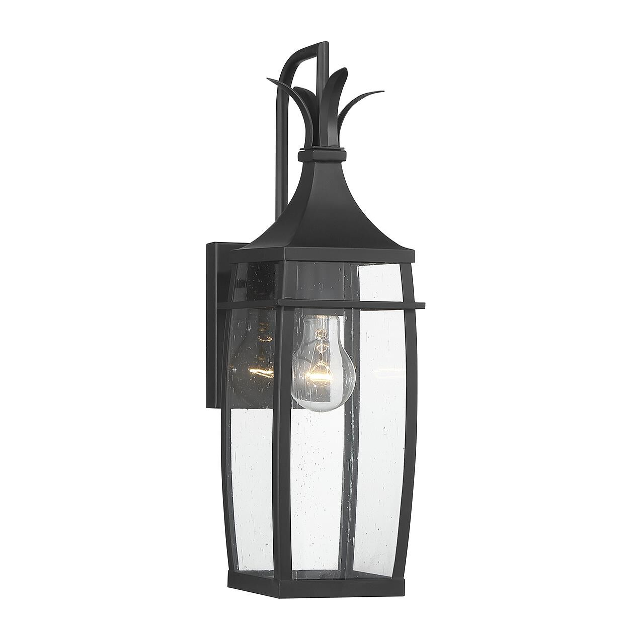 Shown in Matte Black finish and Clear Seeded glass and Glass shade