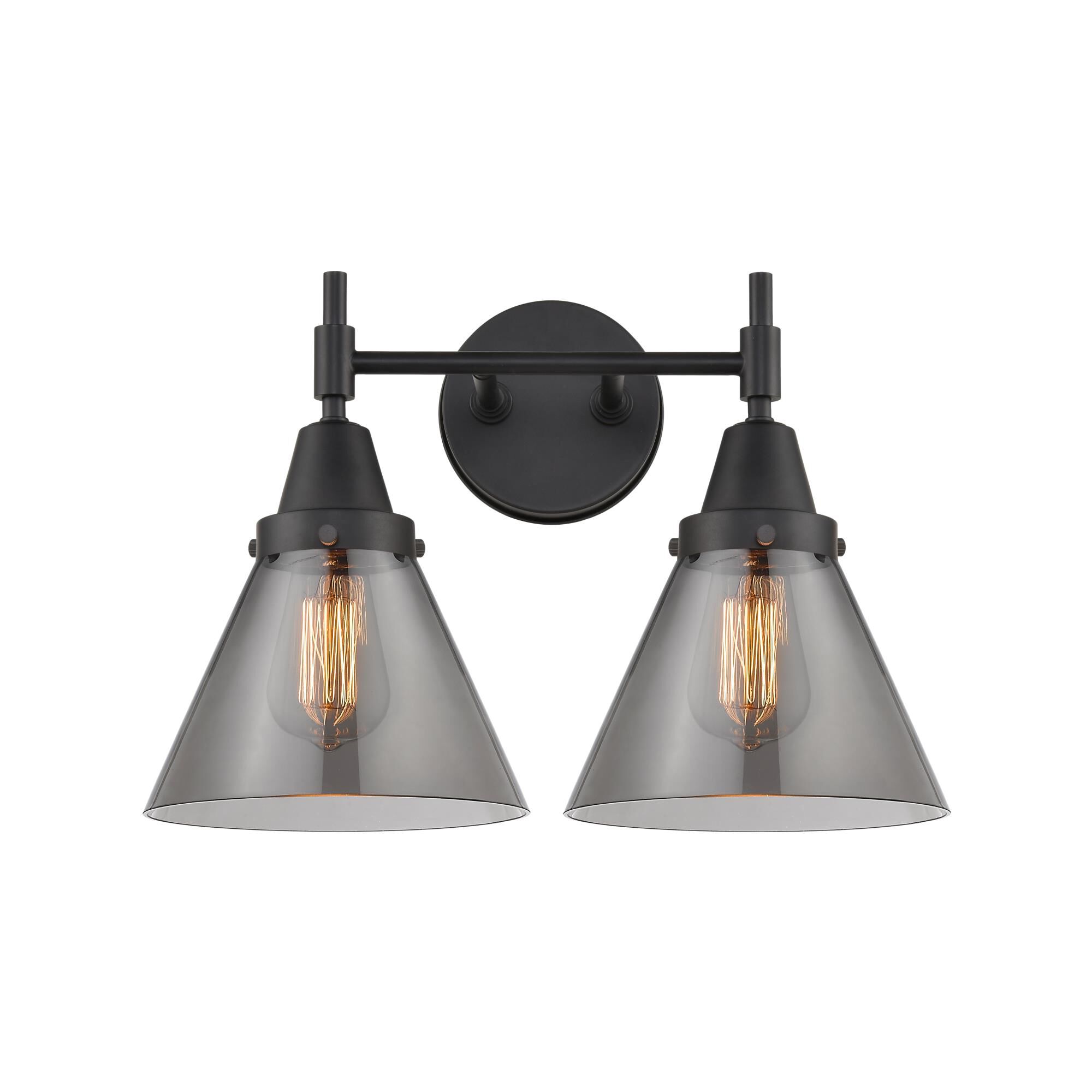 Shown in Matte Black finish and Plated Smoke Large Cone glass