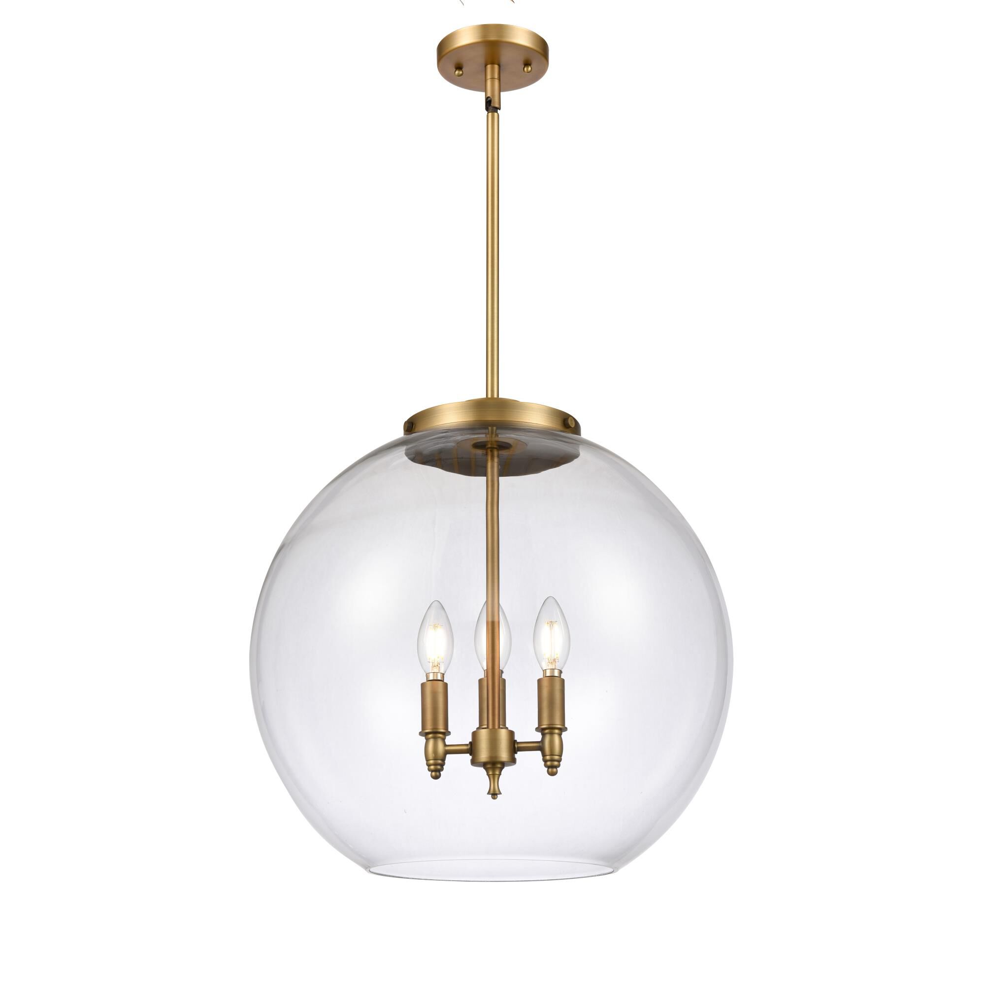 Shown in Brushed Brass finish and Clear glass