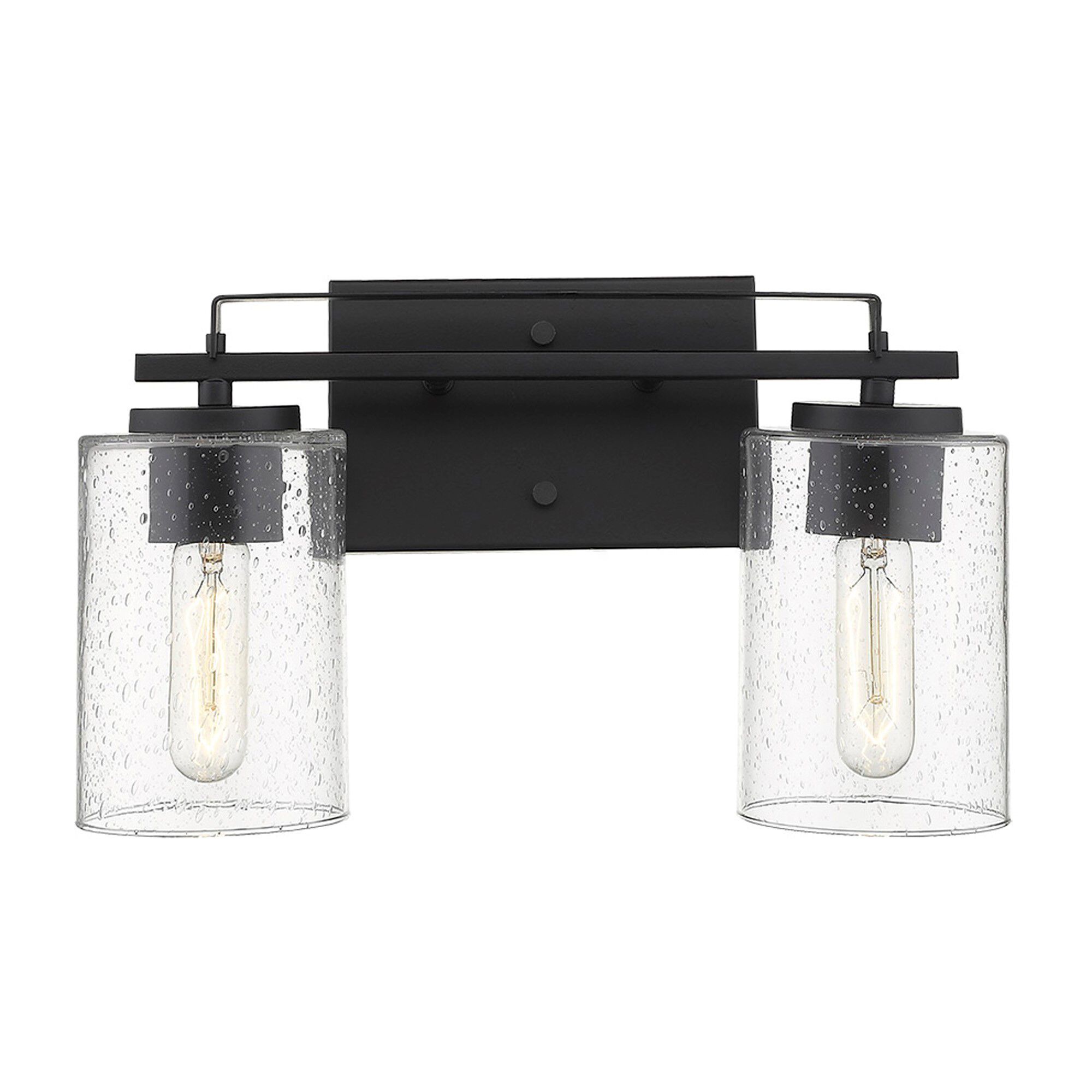 Shown in Matte Black finish and Clear glass and Clear, Seeded Cylindrical Glass s shade