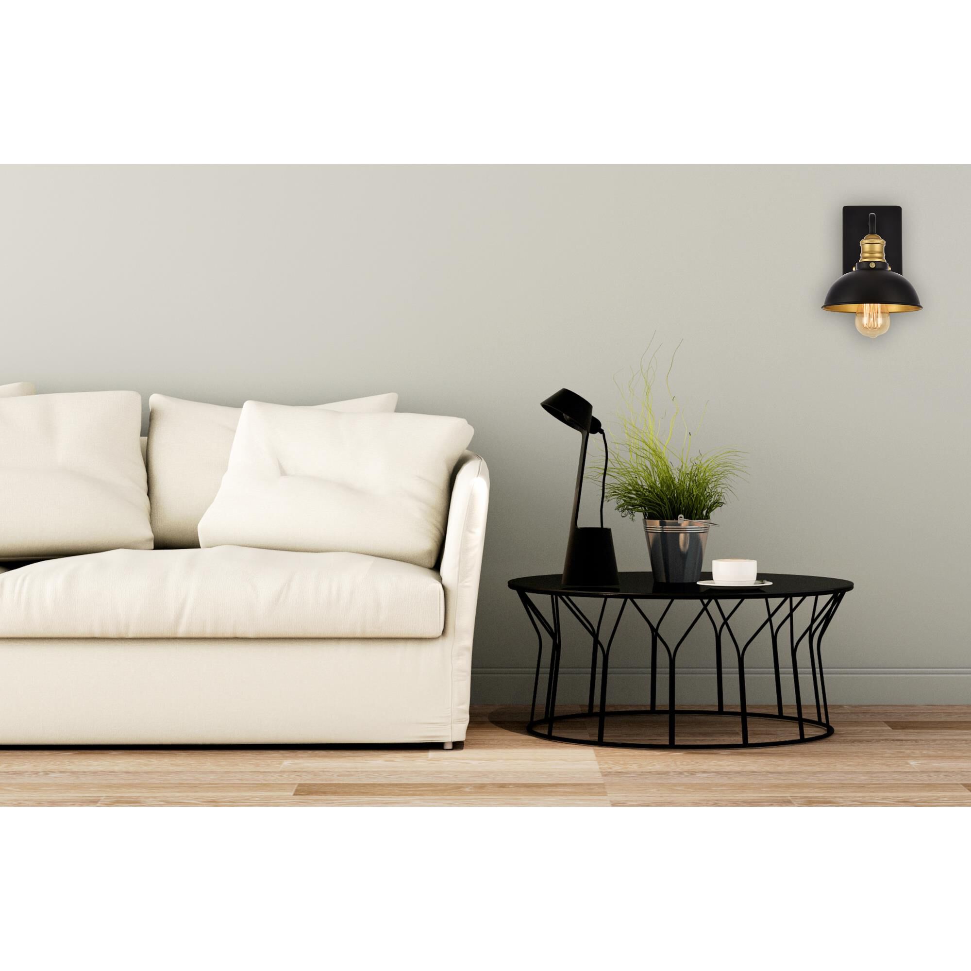 Shown in Black And Brass finish and Black Metal shade