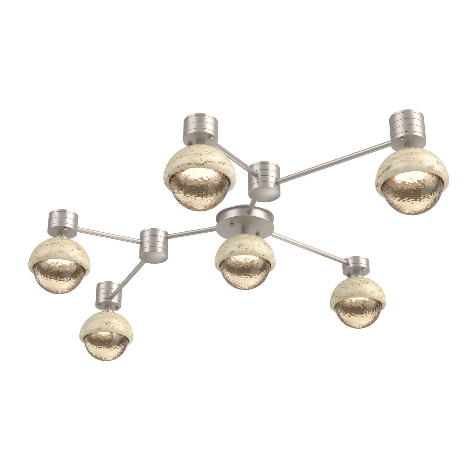 Shown in Beige Silver finish and Amber glass and Travertine Stone accent