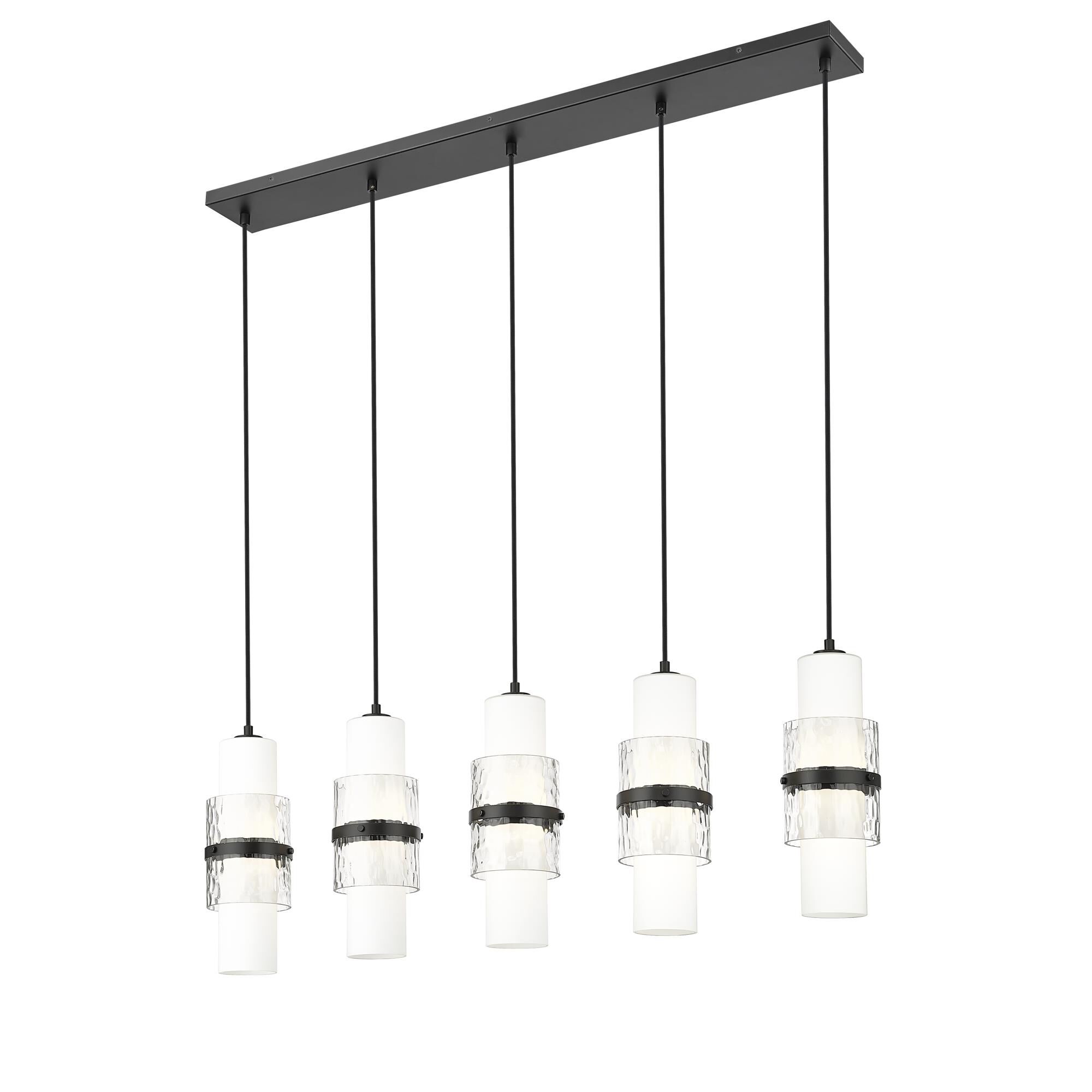 Shown in Matte Black finish and Clear + Etched Opal glass and Clear + Etched Opal shade