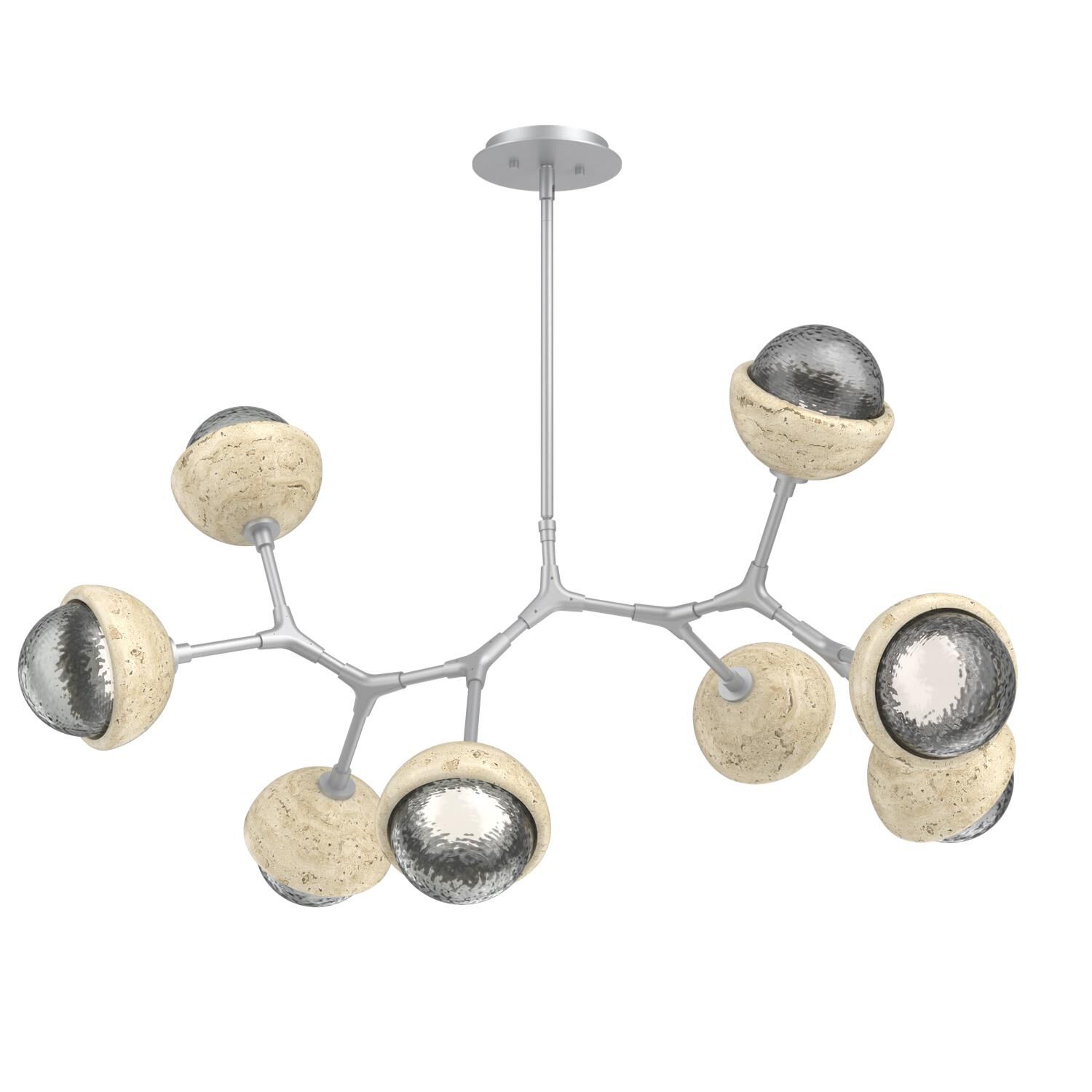 Shown in Classic Silver finish and Smoke glass and Travertine Stone accent