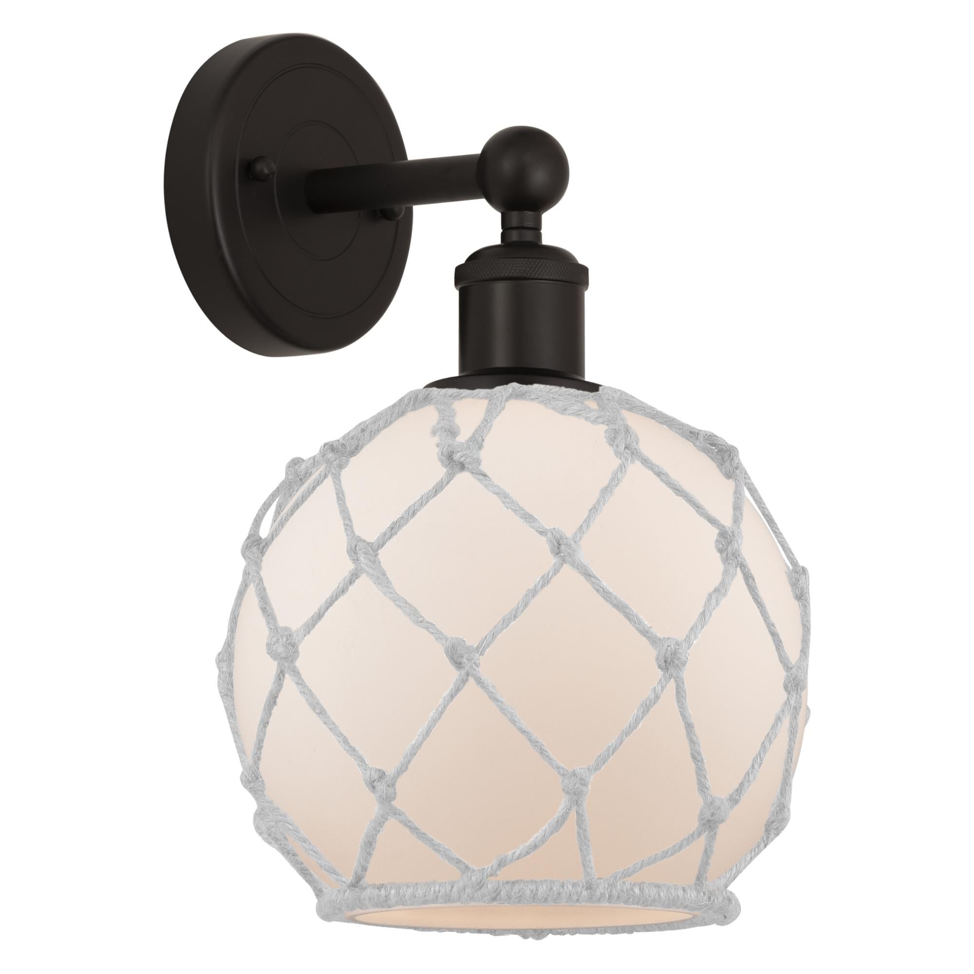 Shown in Oil Rubbed Bronze finish and White with White Rope glass