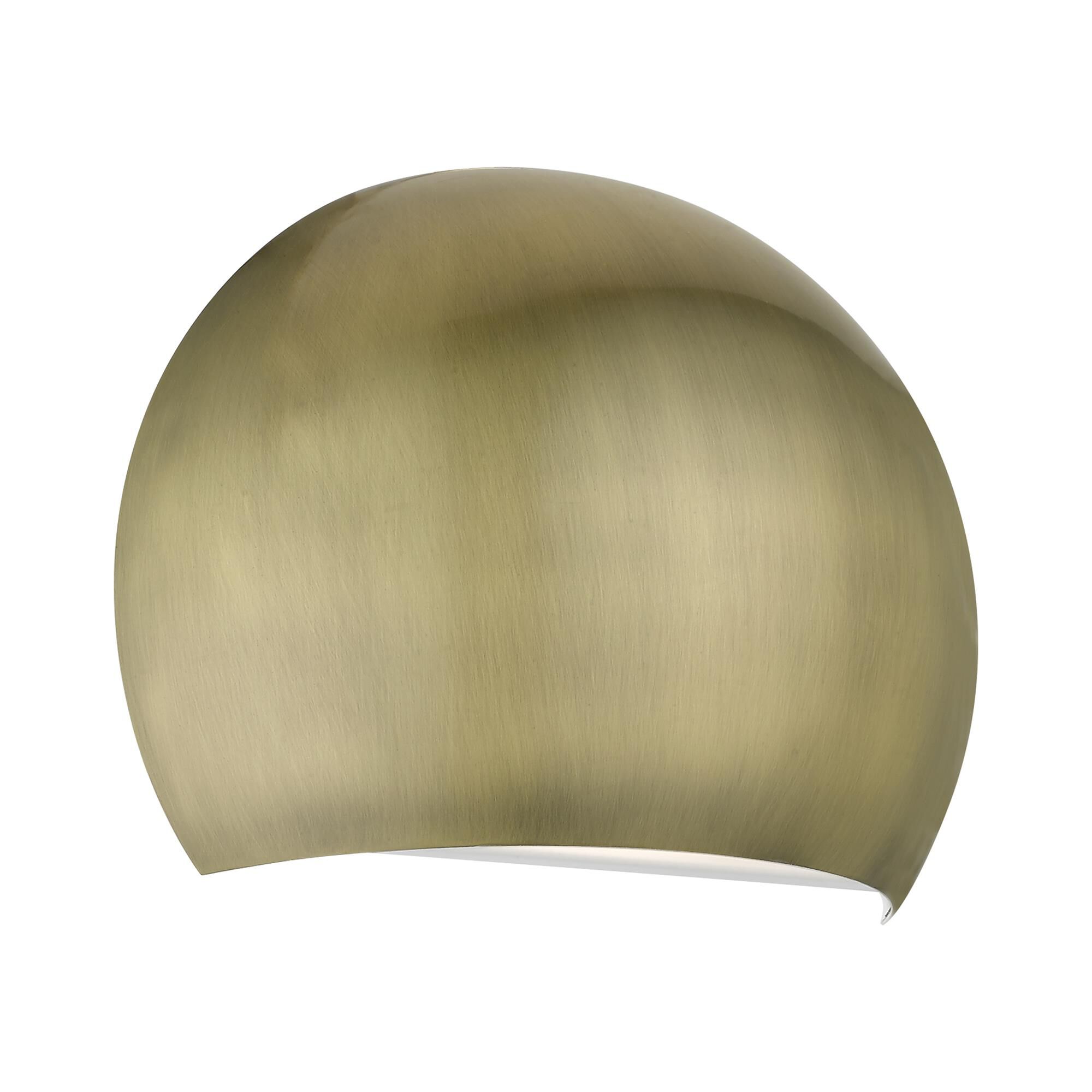 Shown in Antique Brass finish and Antique Brass Metal with White Inside shade