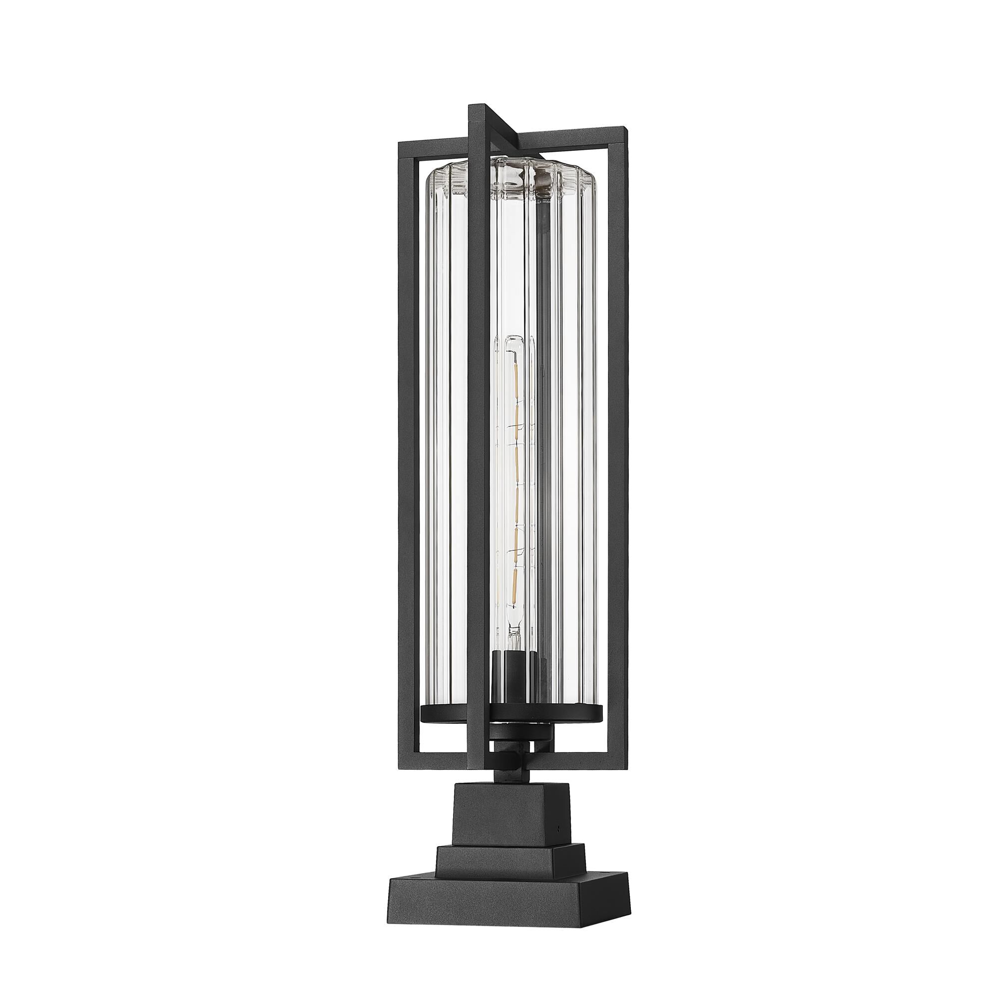 Shown in Black finish and Clear Ribbed glass and Clear Ribbed shade
