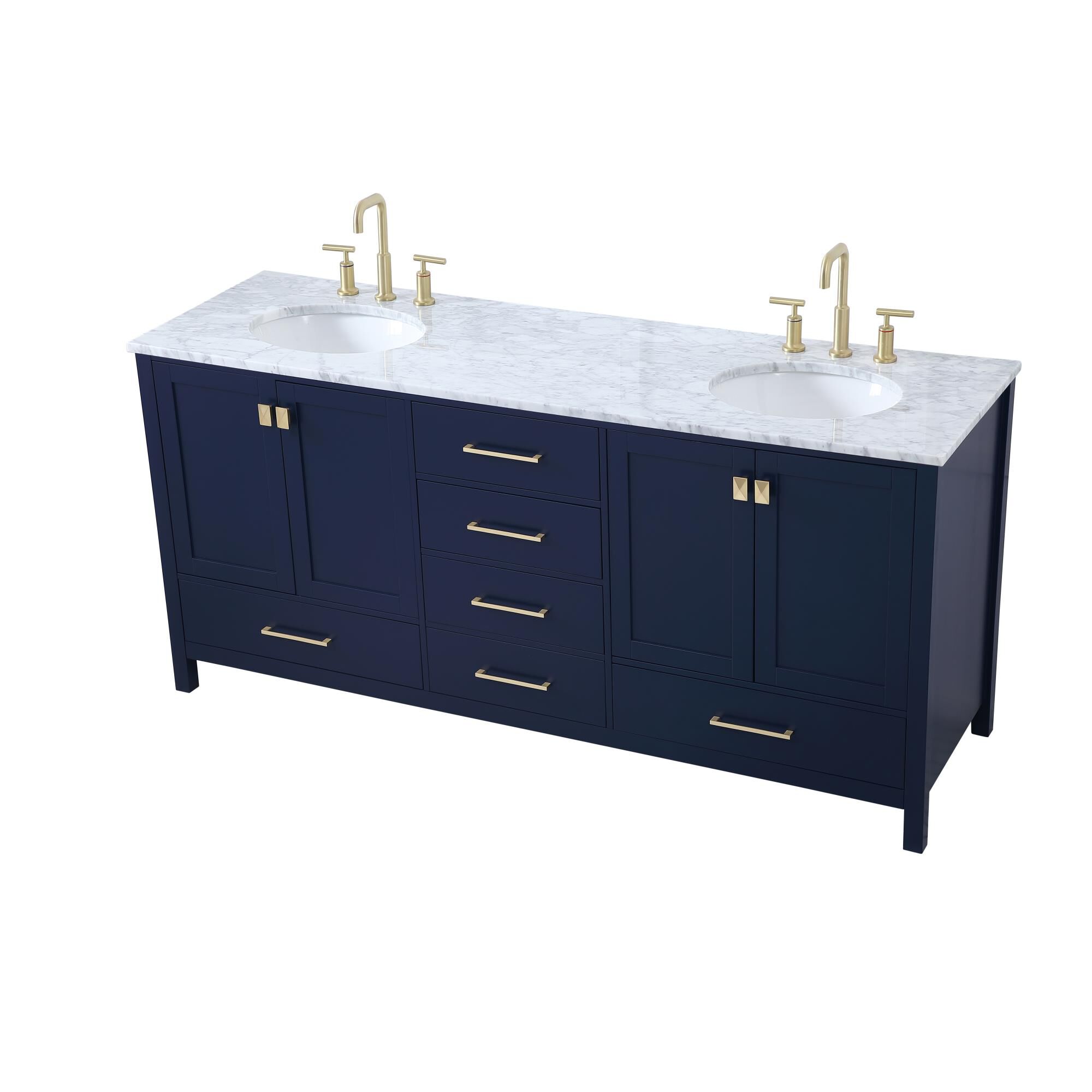 Shown in Blue And Gold With Carrara White Marble finish