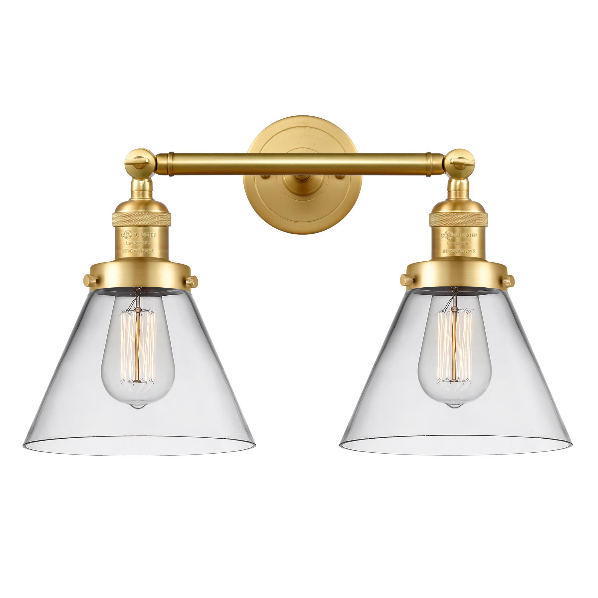 Shown in Satin Gold finish and Clear Large Cone glass