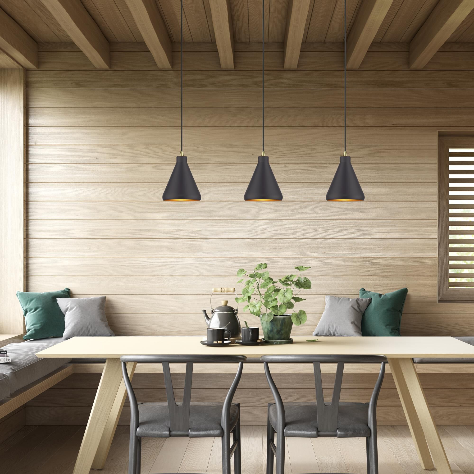 Shown in Bronze with Antique Brass Accents finish and Bronze Aluminum with Gold Inside shade