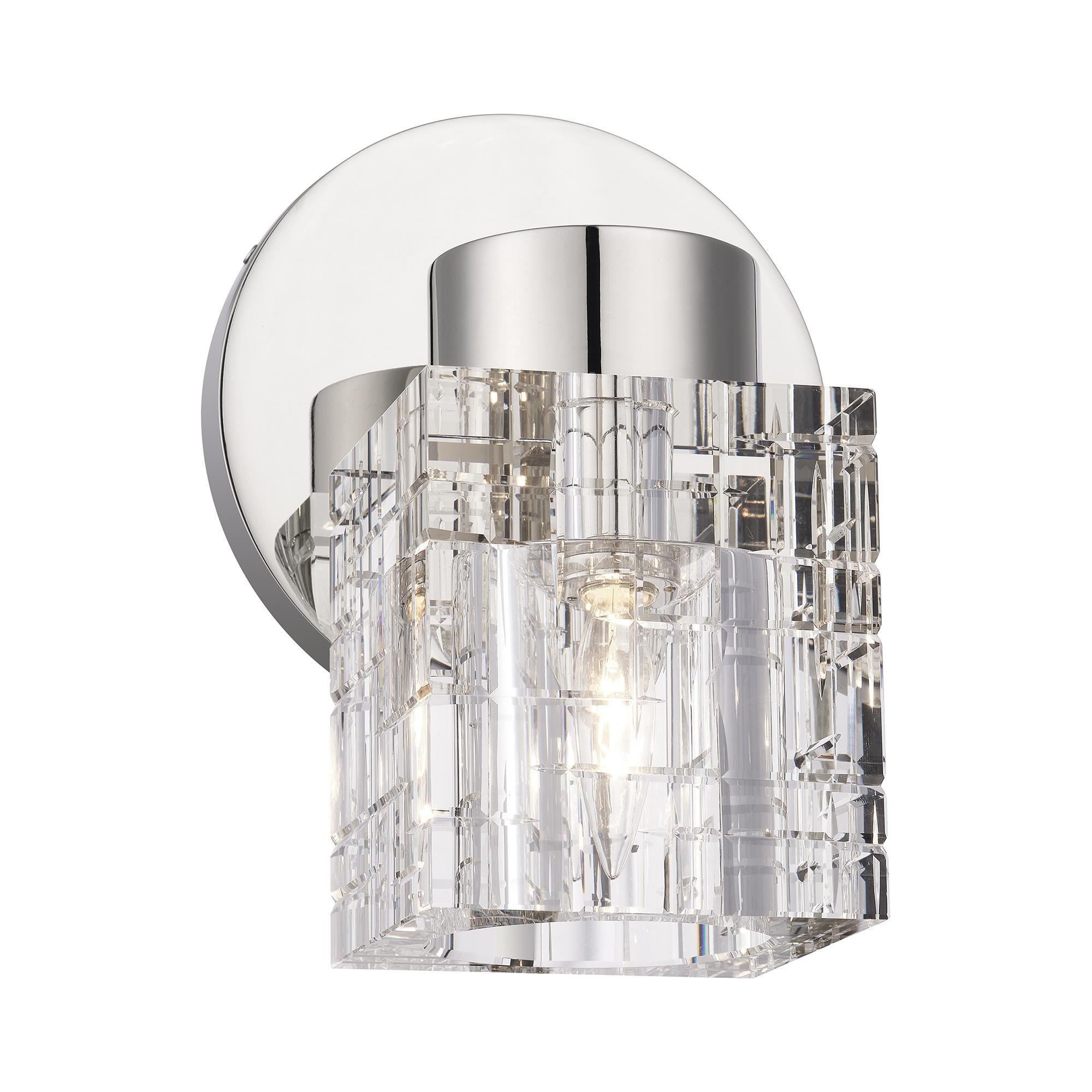 Shown in Polished Nickel finish and Crystal glass