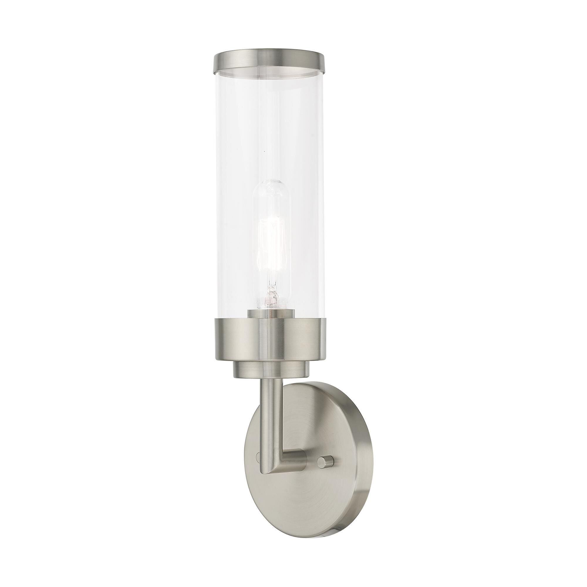 Shown in Brushed Nickel finish and Clear glass