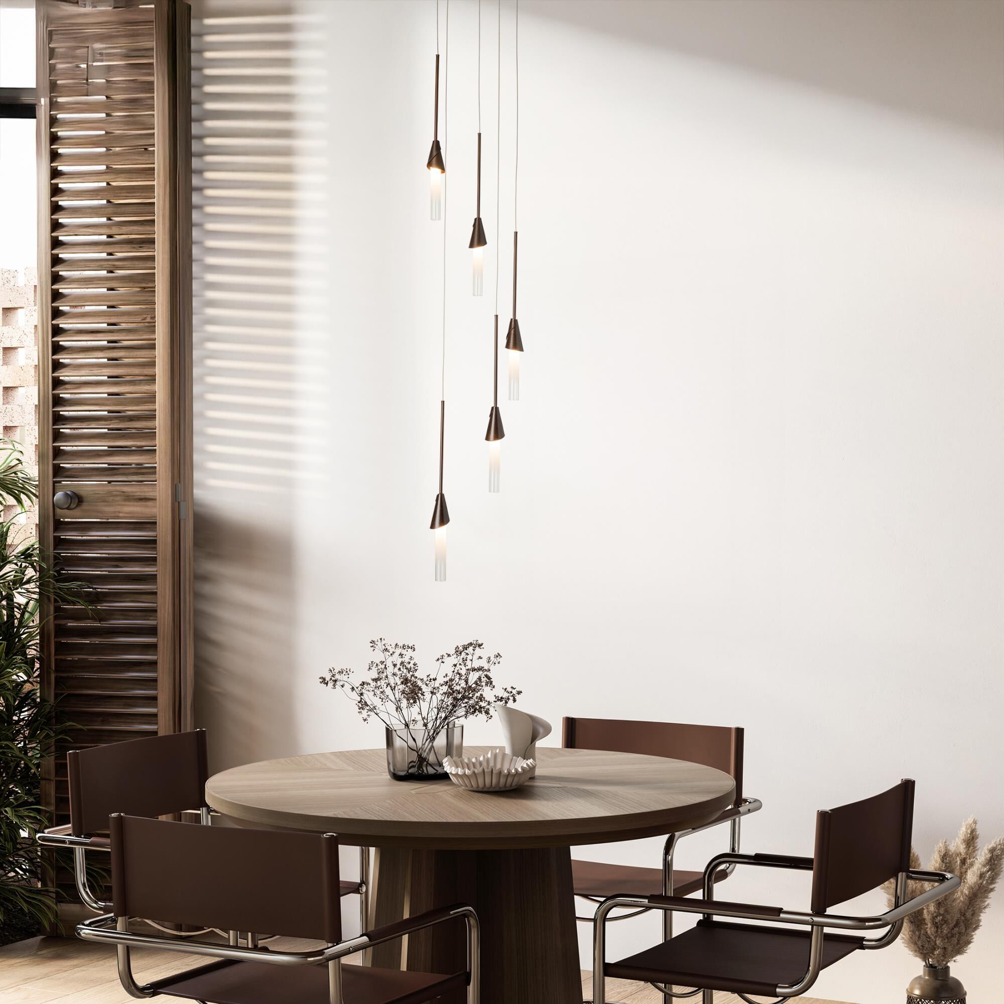 Shown in Bronze finish and Frosted glass