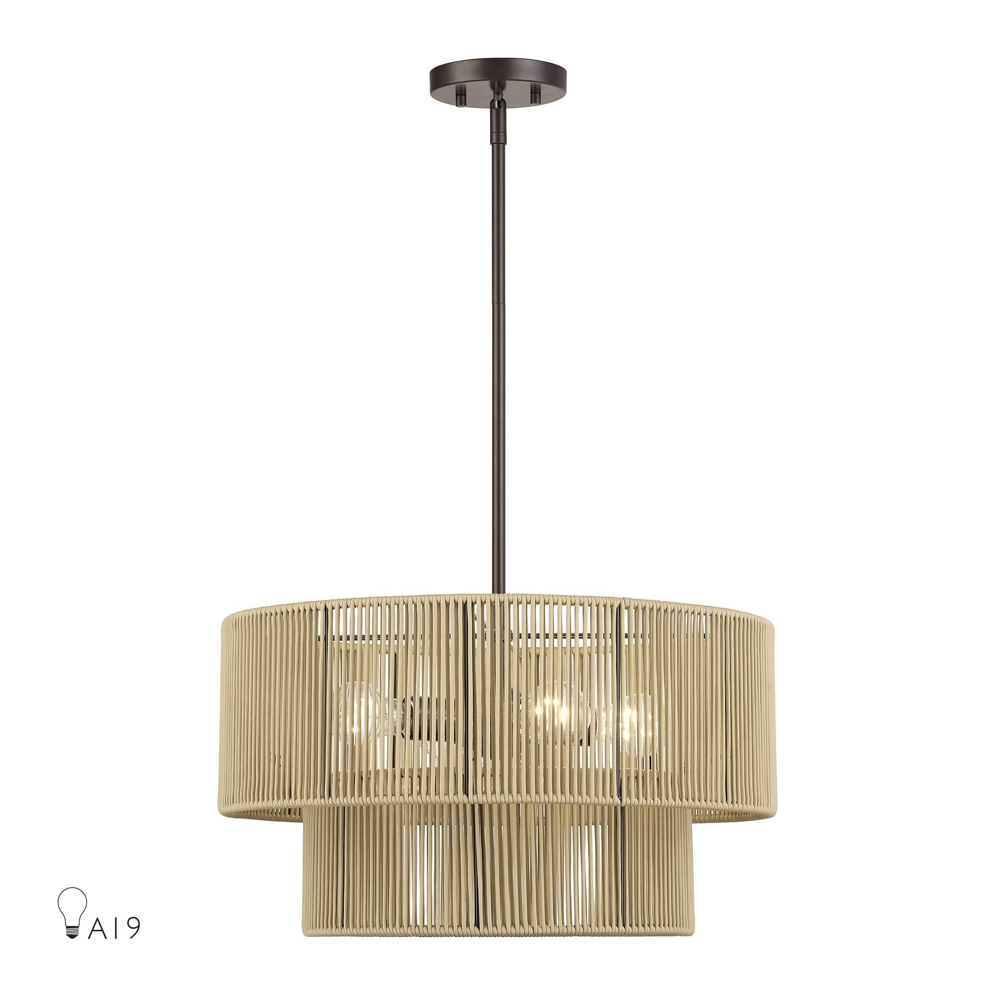 Shown in English Bronze finish and Hand-Woven Venetian Gold Color Polyester Rope shade