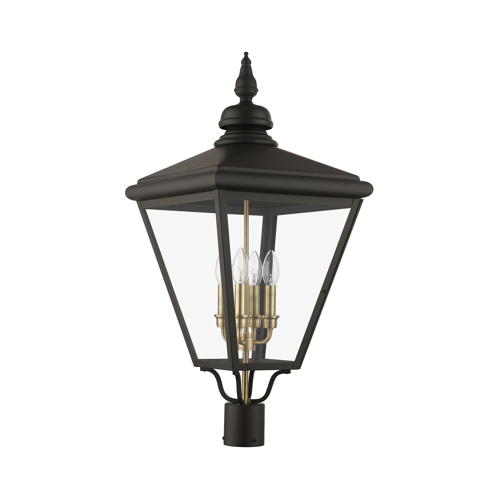 Shown in Bronze With Antique Brass Cluster finish and Clear glass