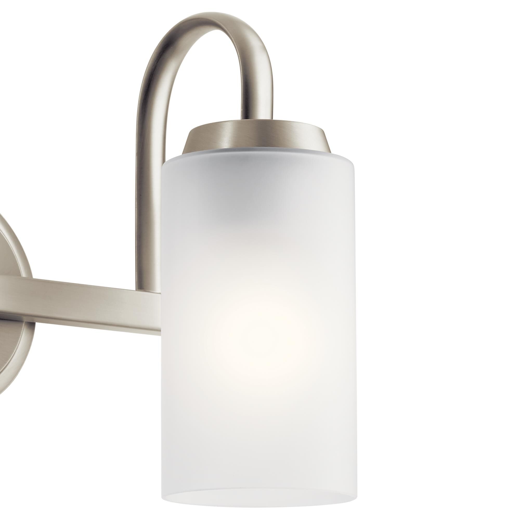 Shown in Brushed Nickel finish and Satin Etched glass