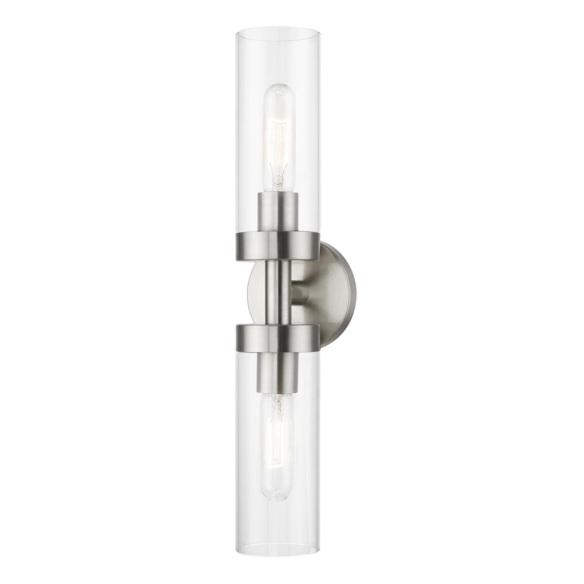Shown in Brushed Nickel finish and Clear glass