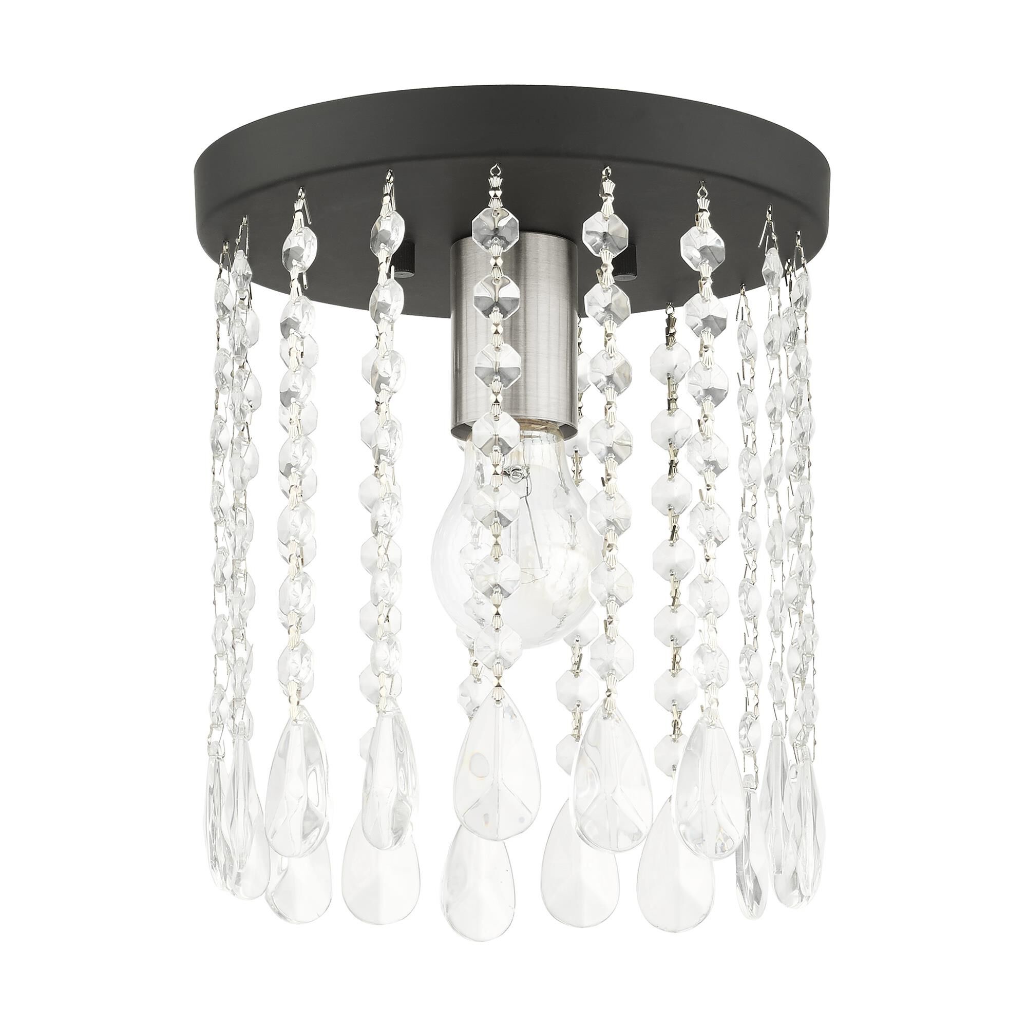 Shown in Black finish and Hand Assembled Crystal Shade glass