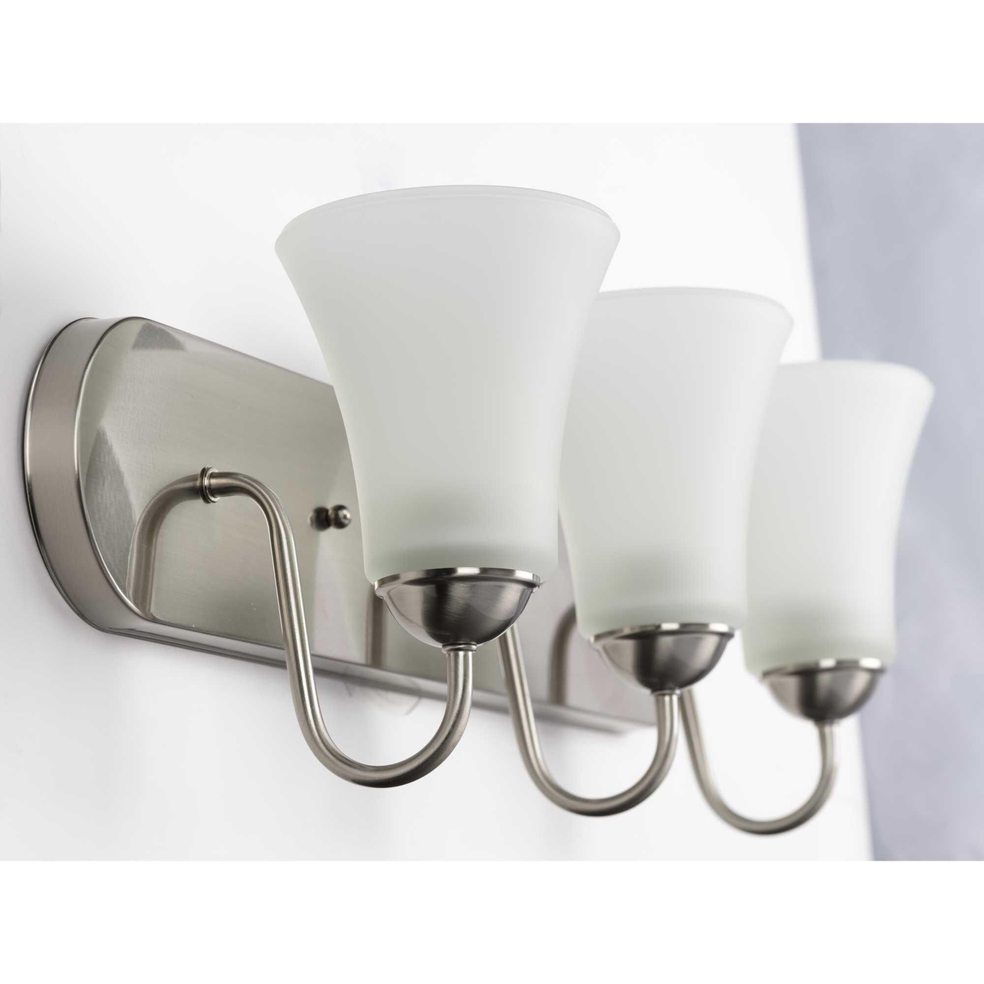 Shown in Brushed Nickel finish and Etched glass