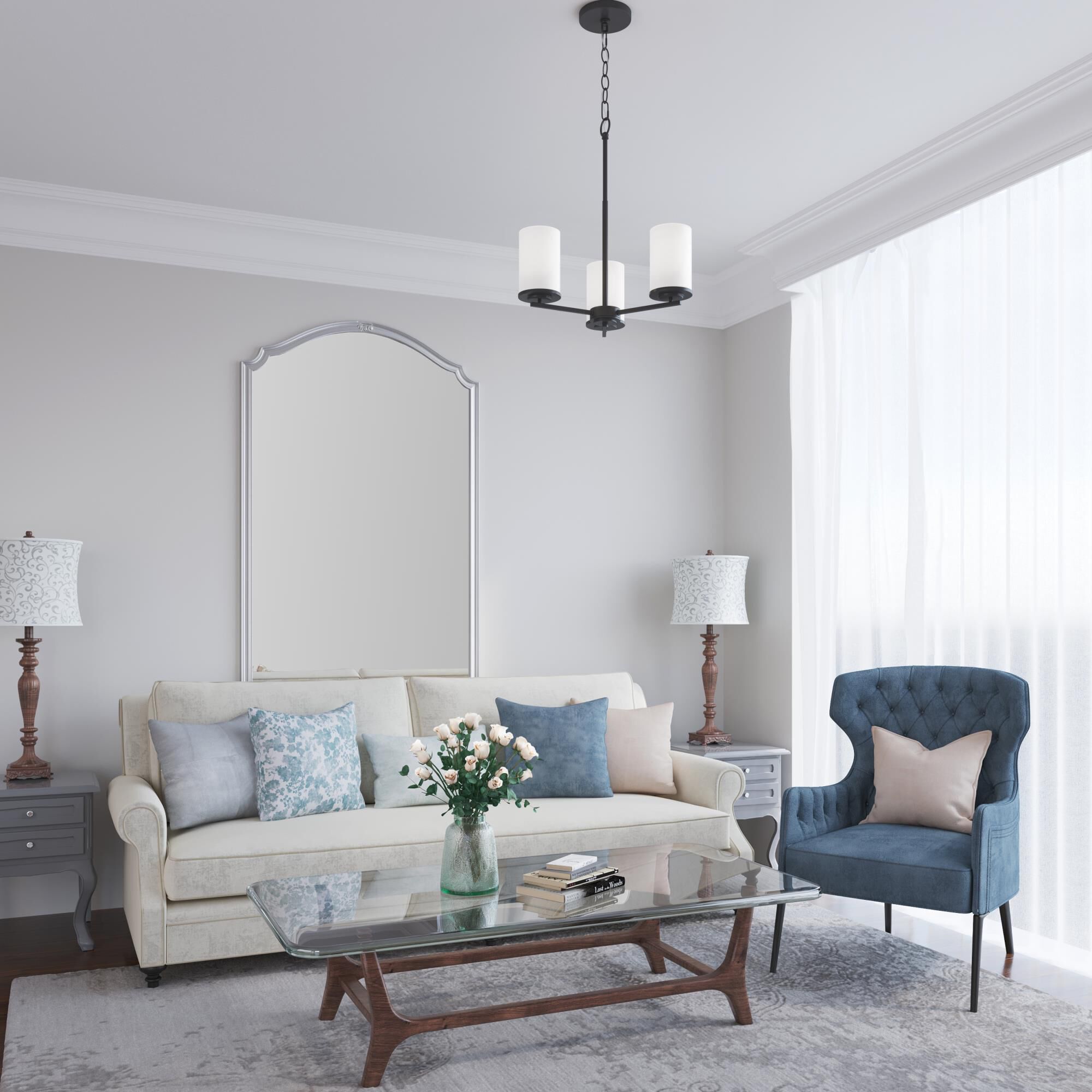 Shown in Matte Black finish and Etched White glass