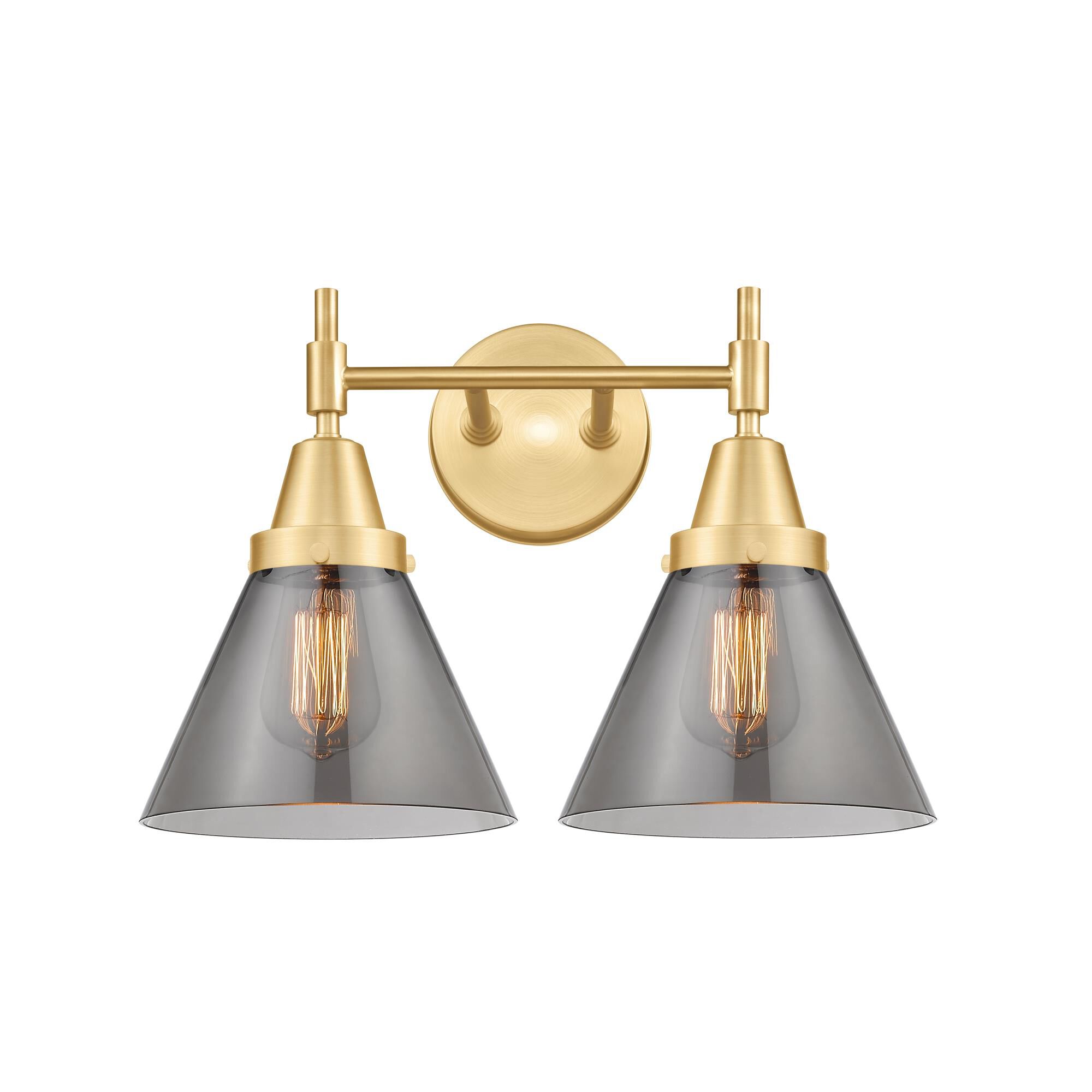 Shown in Satin Gold finish and Plated Smoke Large Cone glass