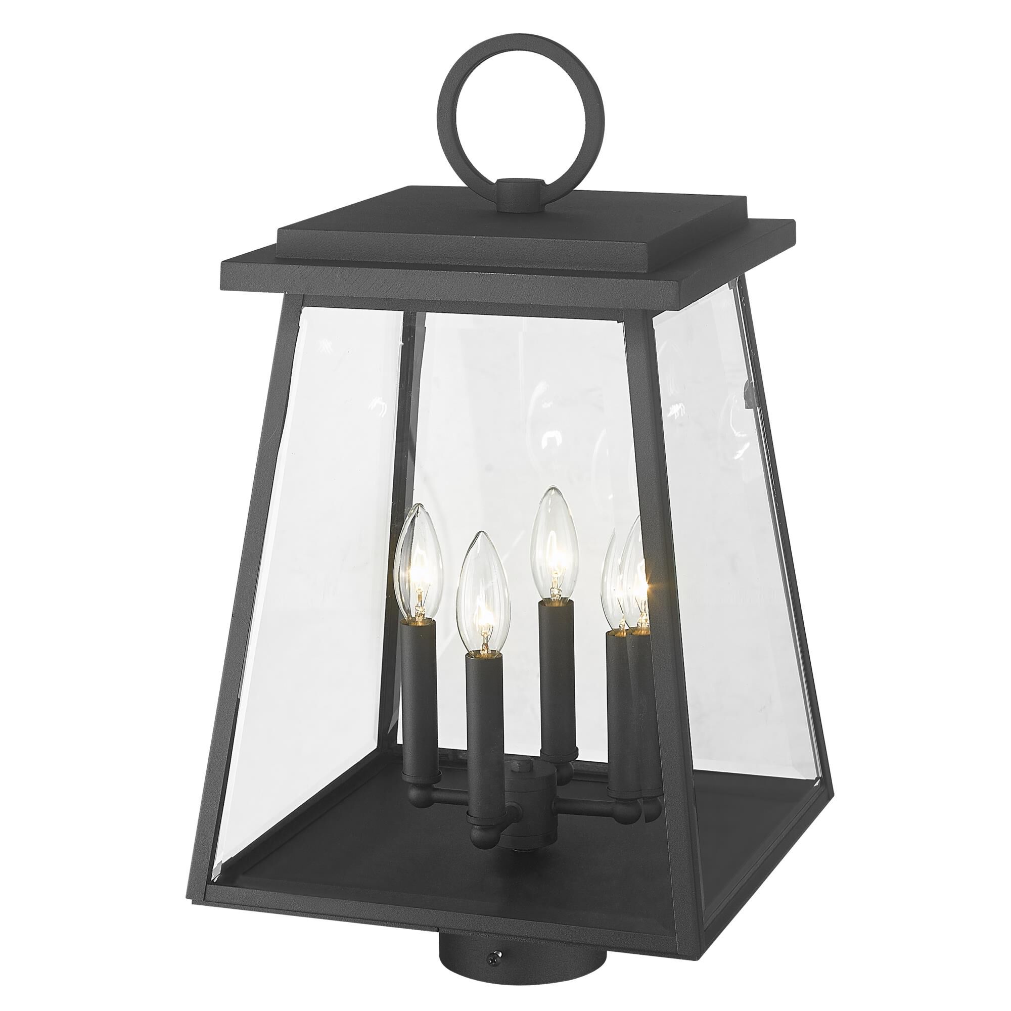 Shown in Black finish and Clear Beveled glass
