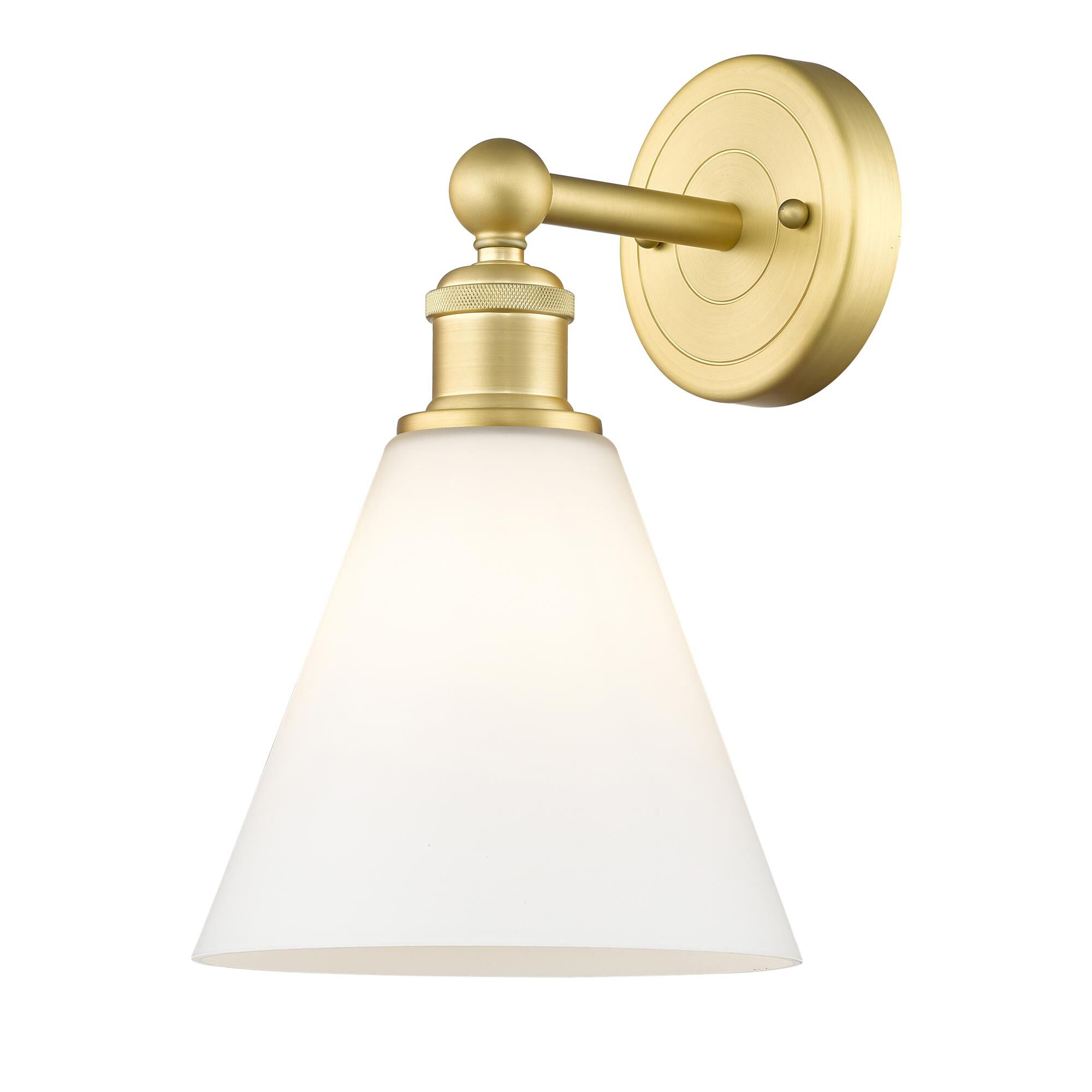 Shown in Satin Gold finish and Matte White glass
