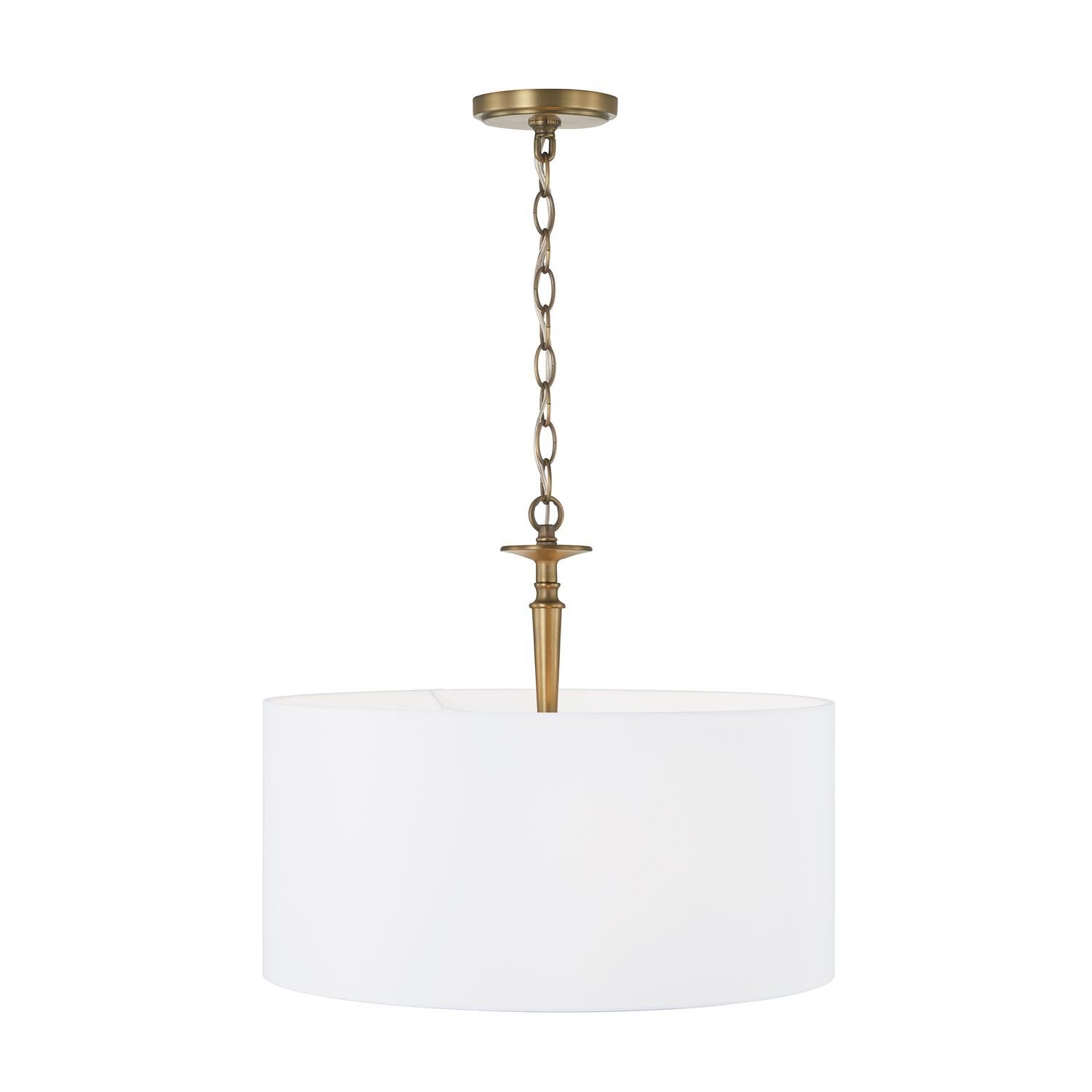 Shown in Aged Brass finish and White Fabric shade