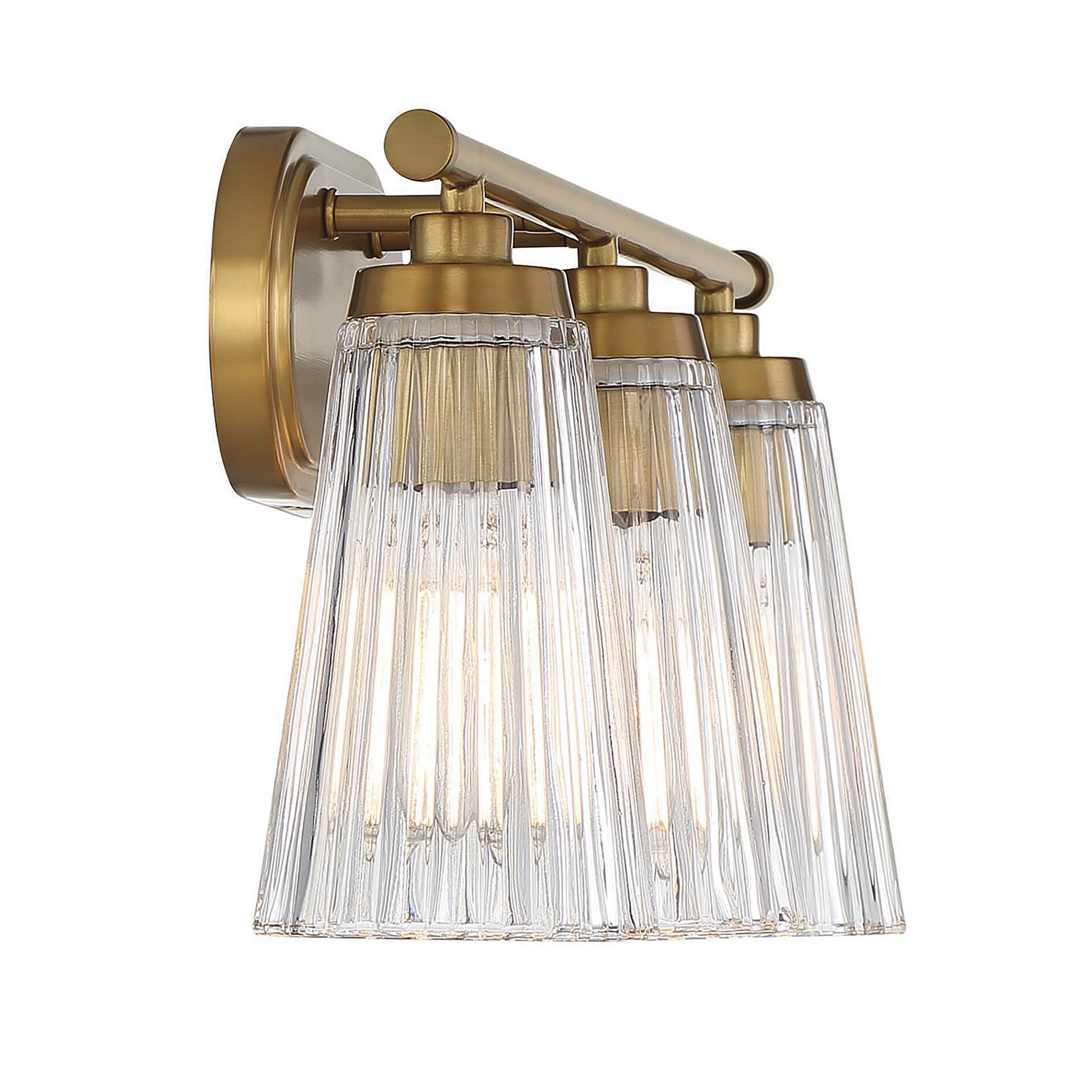 Shown in Warm Brass finish and Clear Ribbed glass and Glass shade