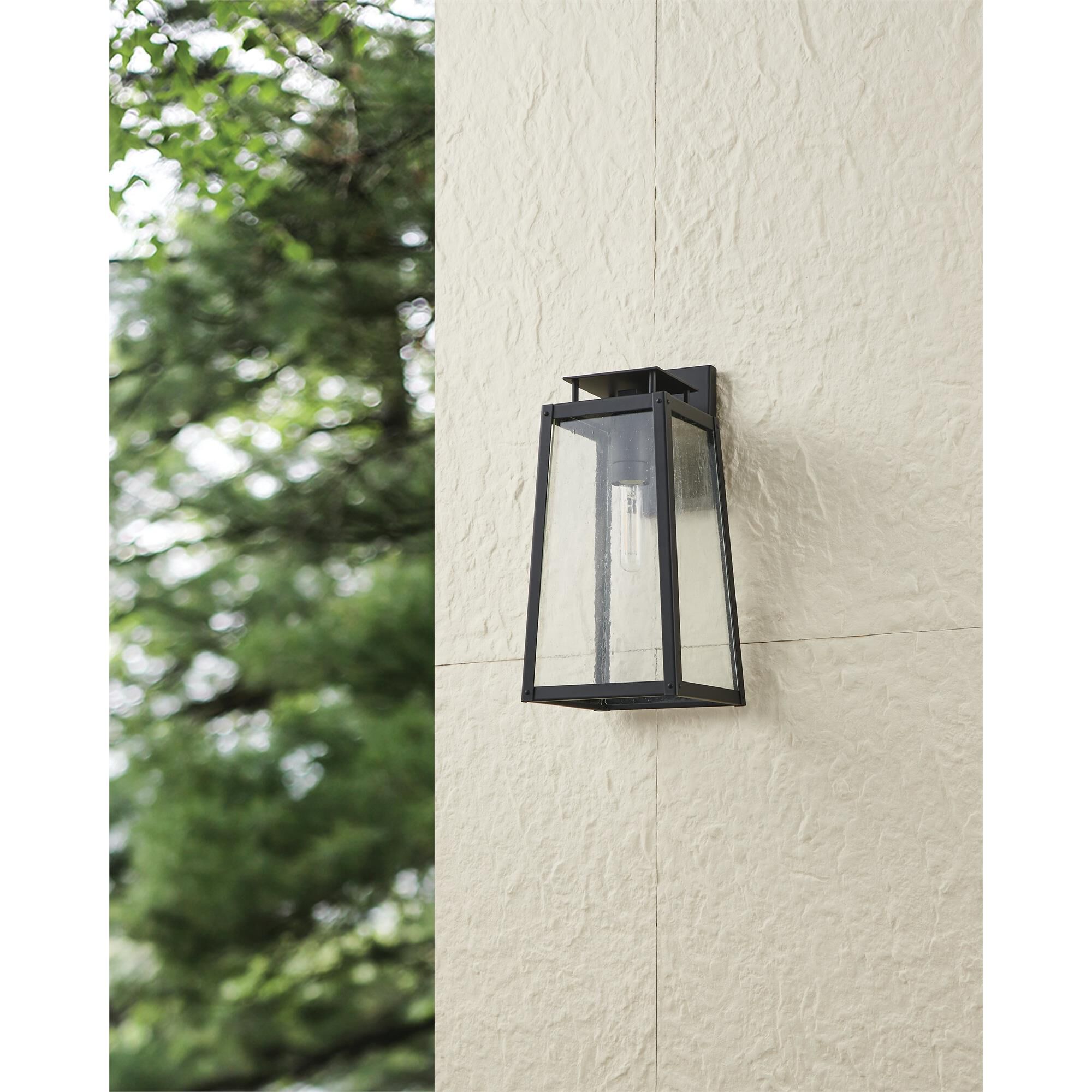 Shown in Matte Black finish and Clear Antique glass