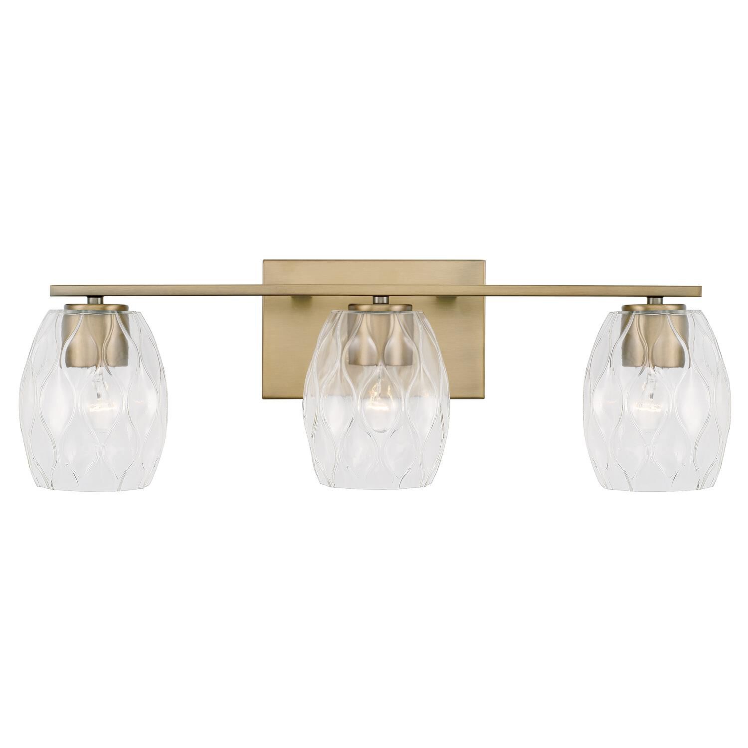 Shown in Aged Brass finish and Wavy Embossed glass