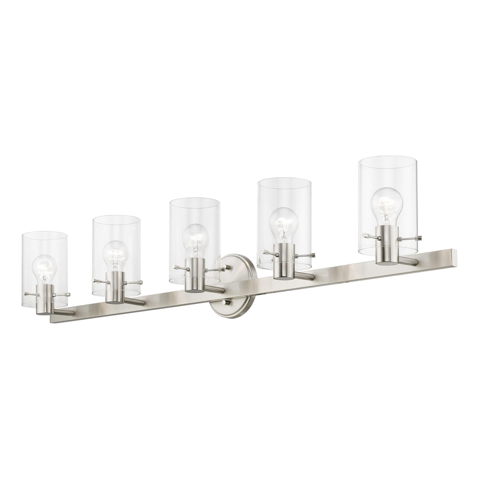 Shown in Brushed Nickel finish and Clear glass