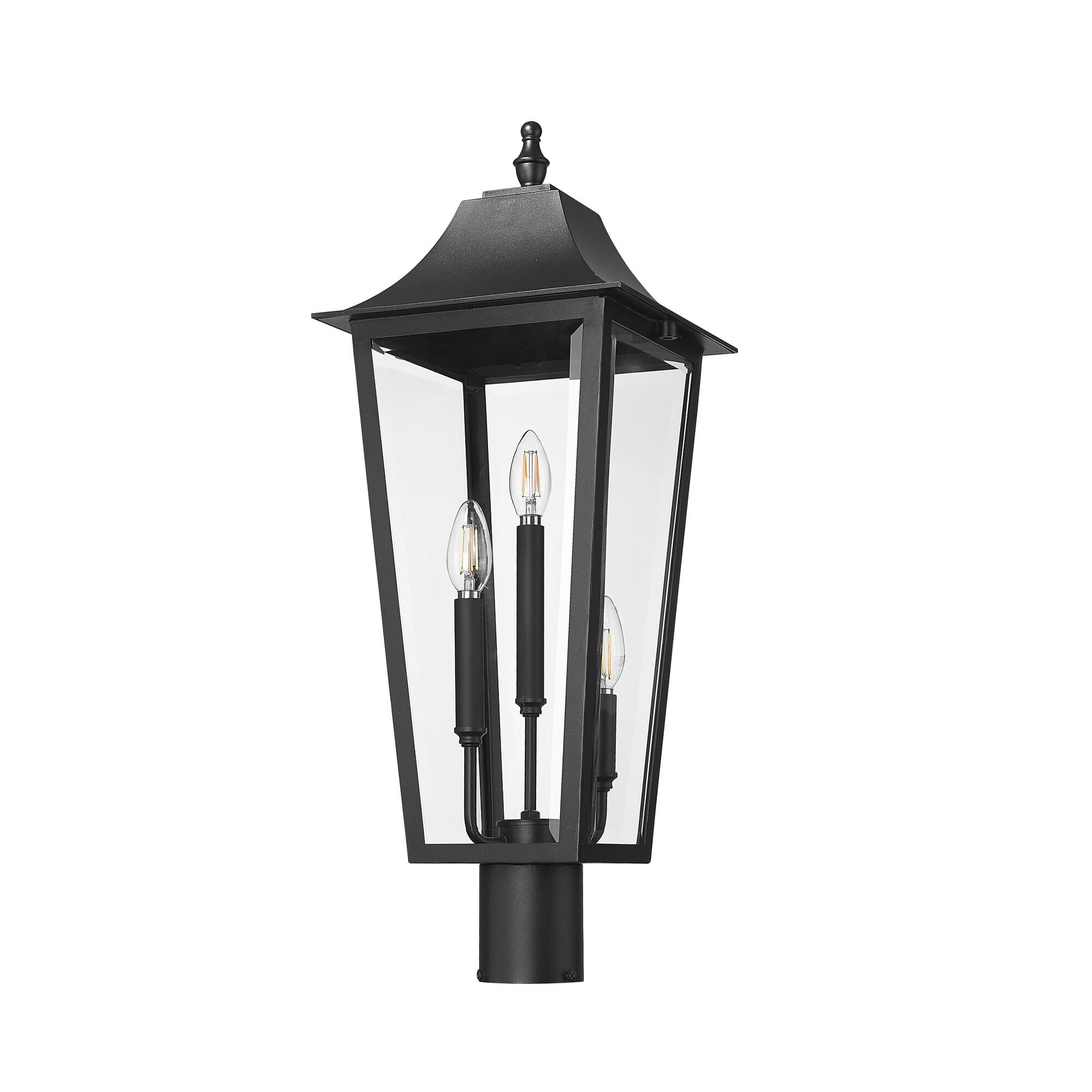 Shown in Black finish and Clear Beveled glass and Clear Beveled shade