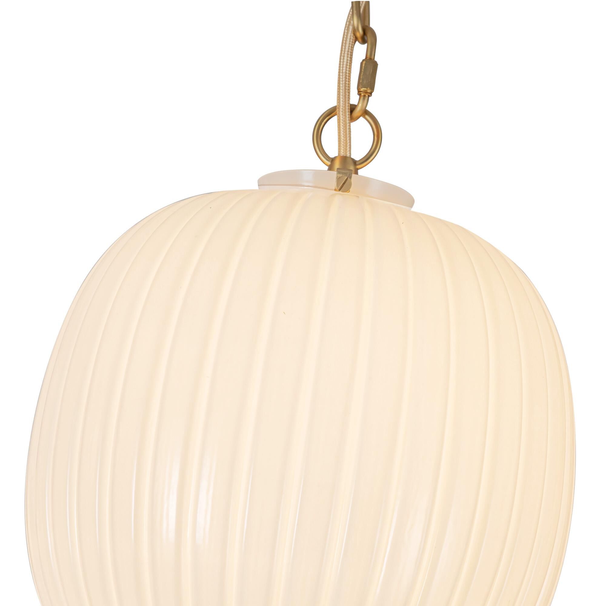 Shown in Brushed Gold finish and Glossy Ribbed Opal glass