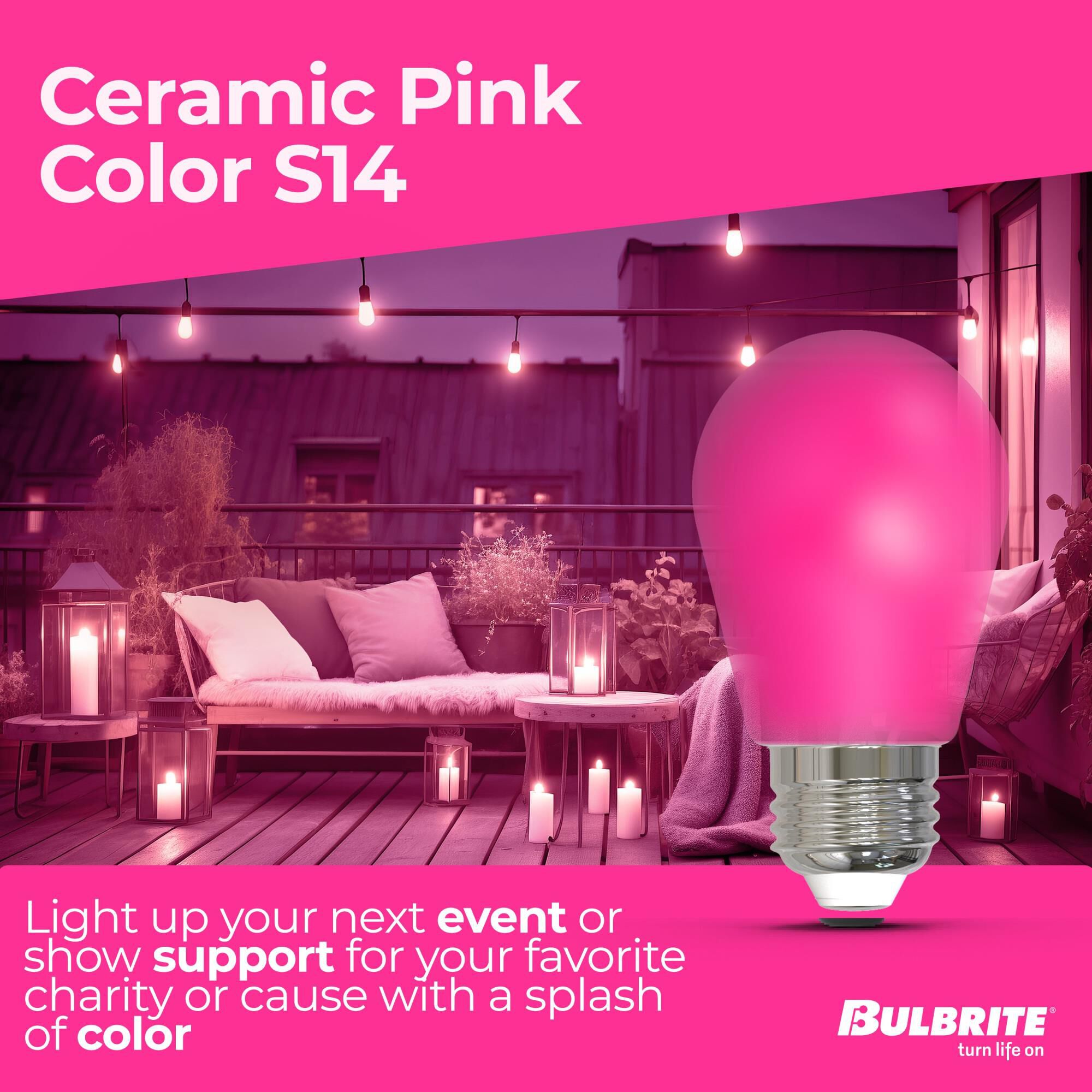 Ceramic Pink S14 Base E26 LED Light Bulb by Bulbrite