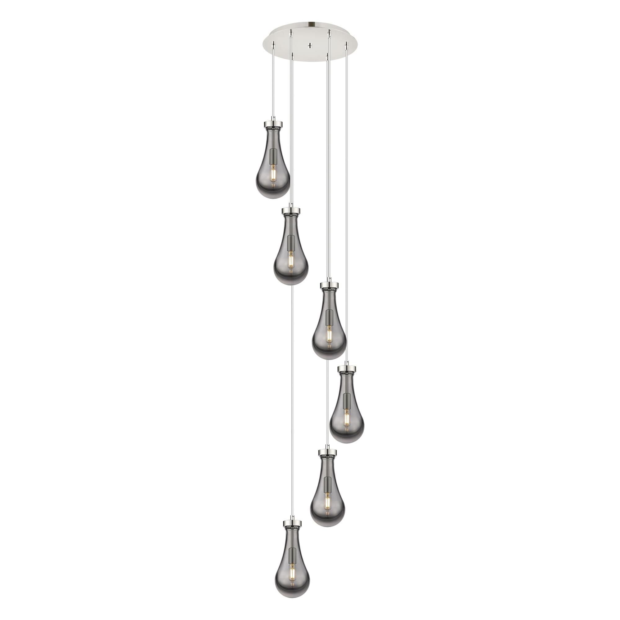 Shown in Polished Nickel finish and Light Smoke glass and Light Smoke Glass shade