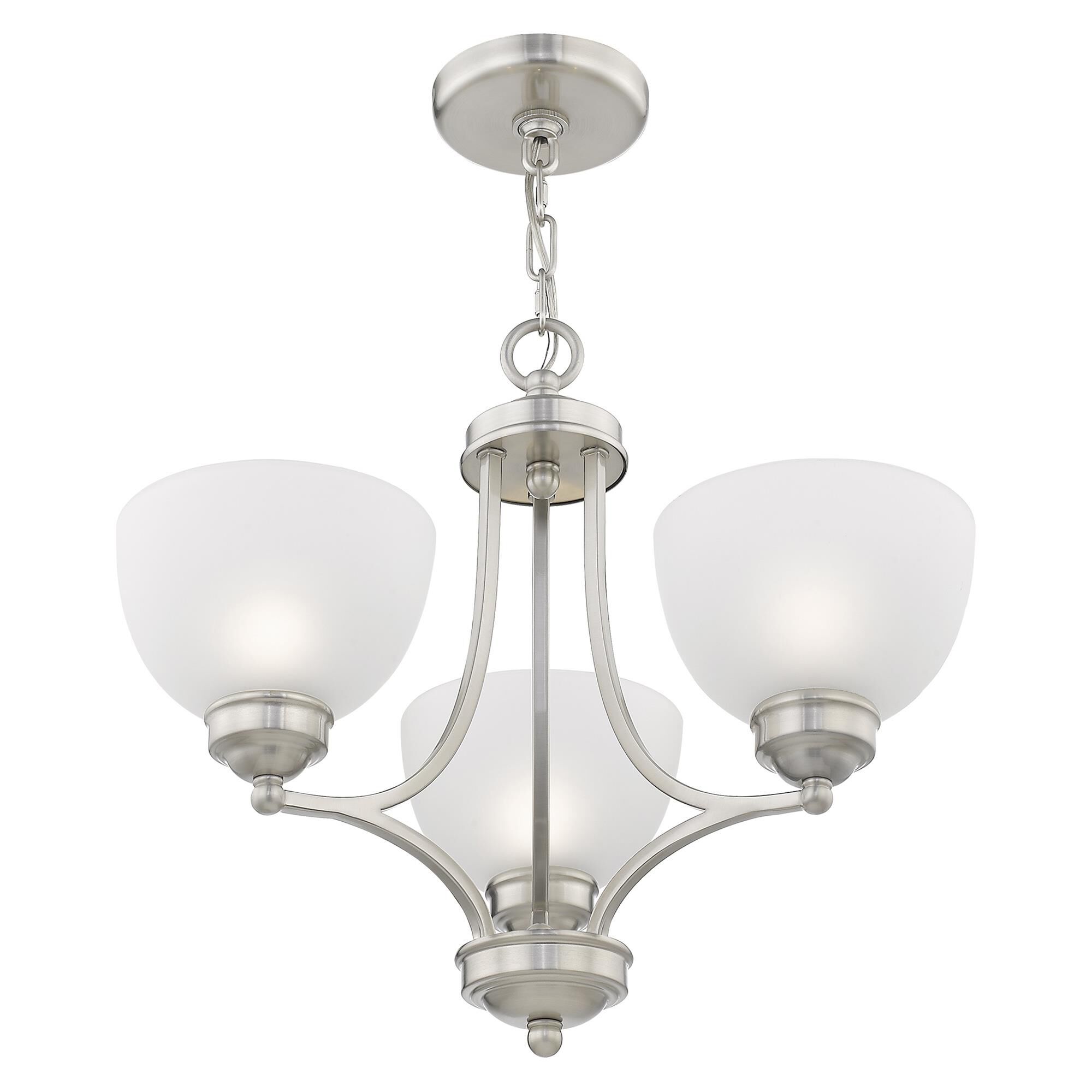 Shown in Brushed Nickel finish and Satin glass