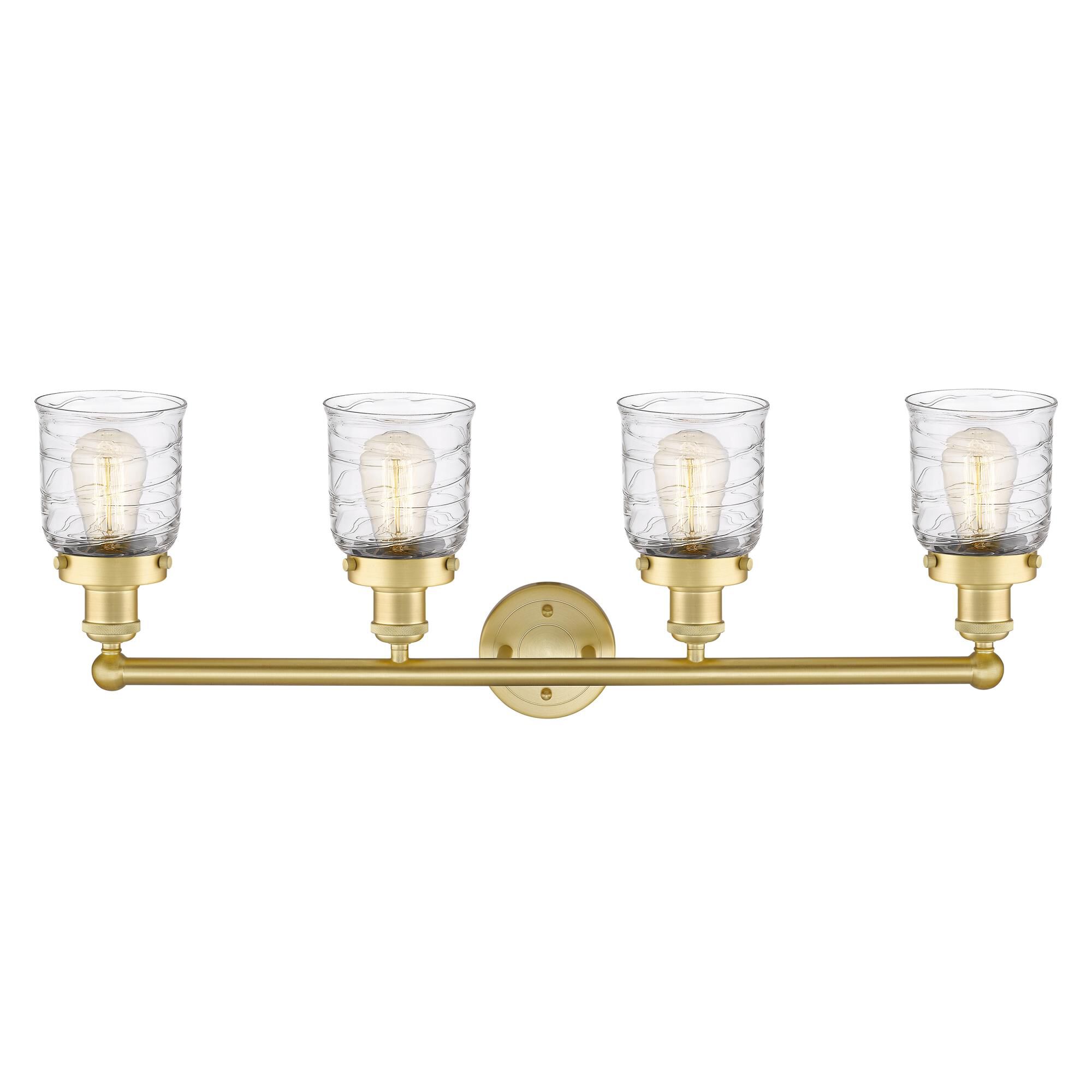 Shown in Satin Gold finish and Clear Deco Swirl glass