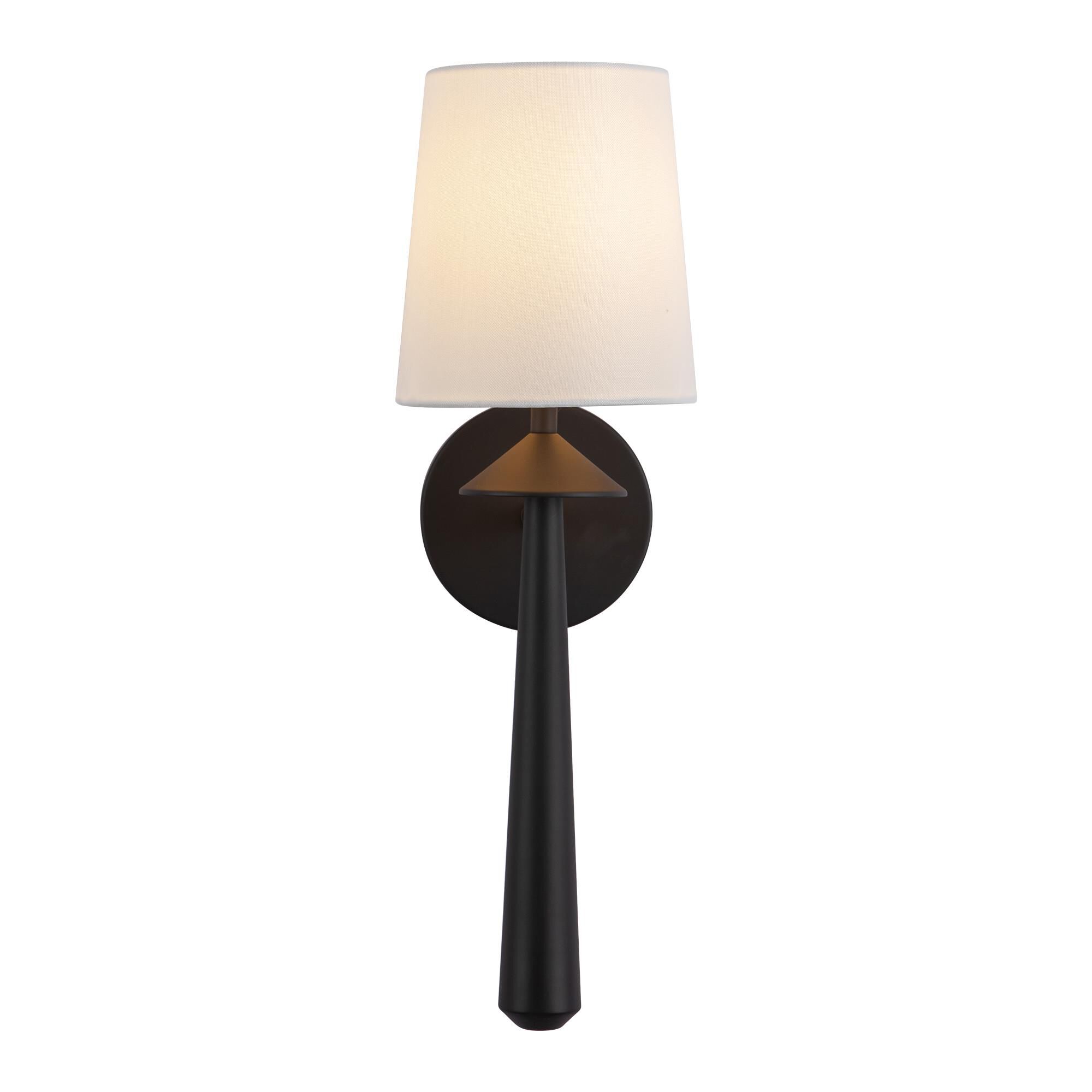 Shown in Matte Black finish and White Acrylic Diffuser glass and White Linen shade